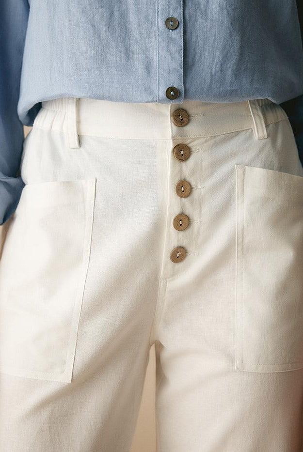 Linen Simple Button Fly Trousers HEIDI - BOTTOMS-Linen Pants