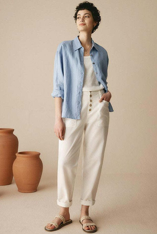 Linen Simple Button Fly Trousers HEIDI - BOTTOMS-Linen Pants