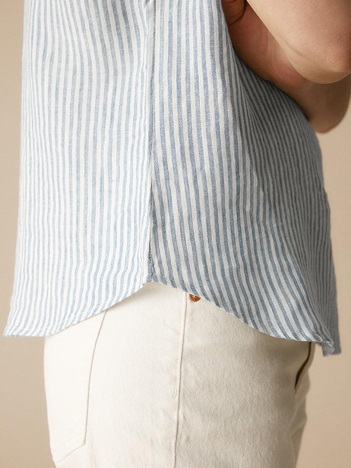 100% Linen Striped Classic Button-Front Shirt - TOPS-Linen Button Down Shirts
