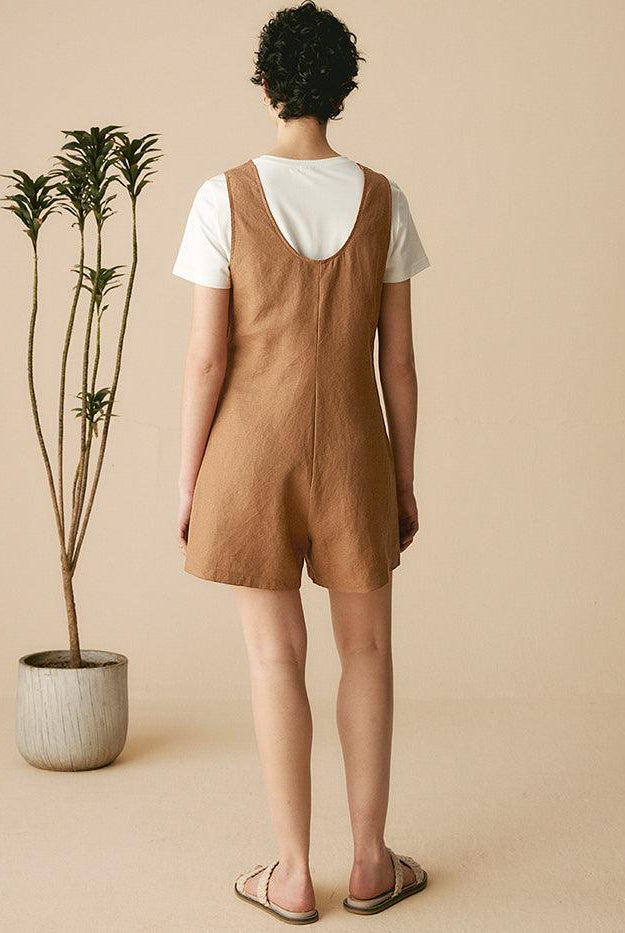 100% Linen U-Neck Short Jumpsuit - sets & jumpsuits