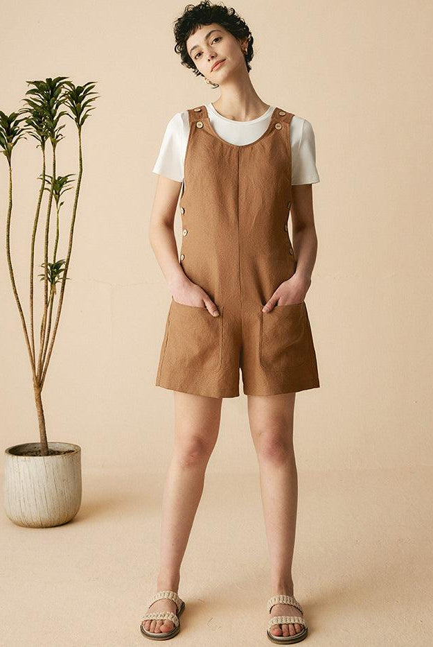 100% Linen U-Neck Short Jumpsuit - sets & jumpsuits