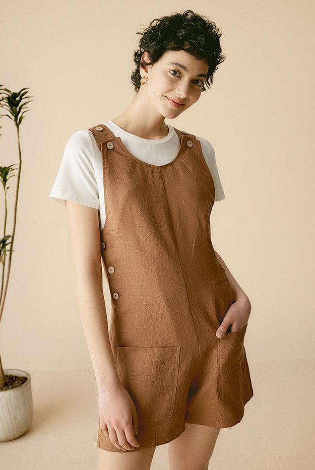 100% Linen U-Neck Short Jumpsuit - sets & jumpsuits