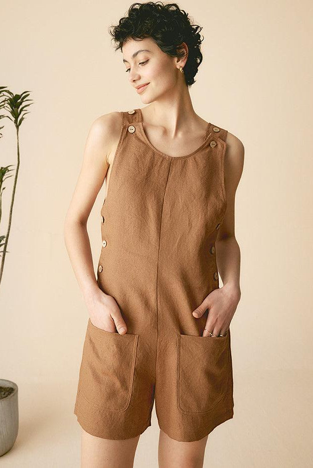 100% Linen U-Neck Short Jumpsuit - sets & jumpsuits