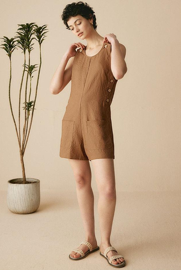 100% Linen U-Neck Short Jumpsuit - sets & jumpsuits