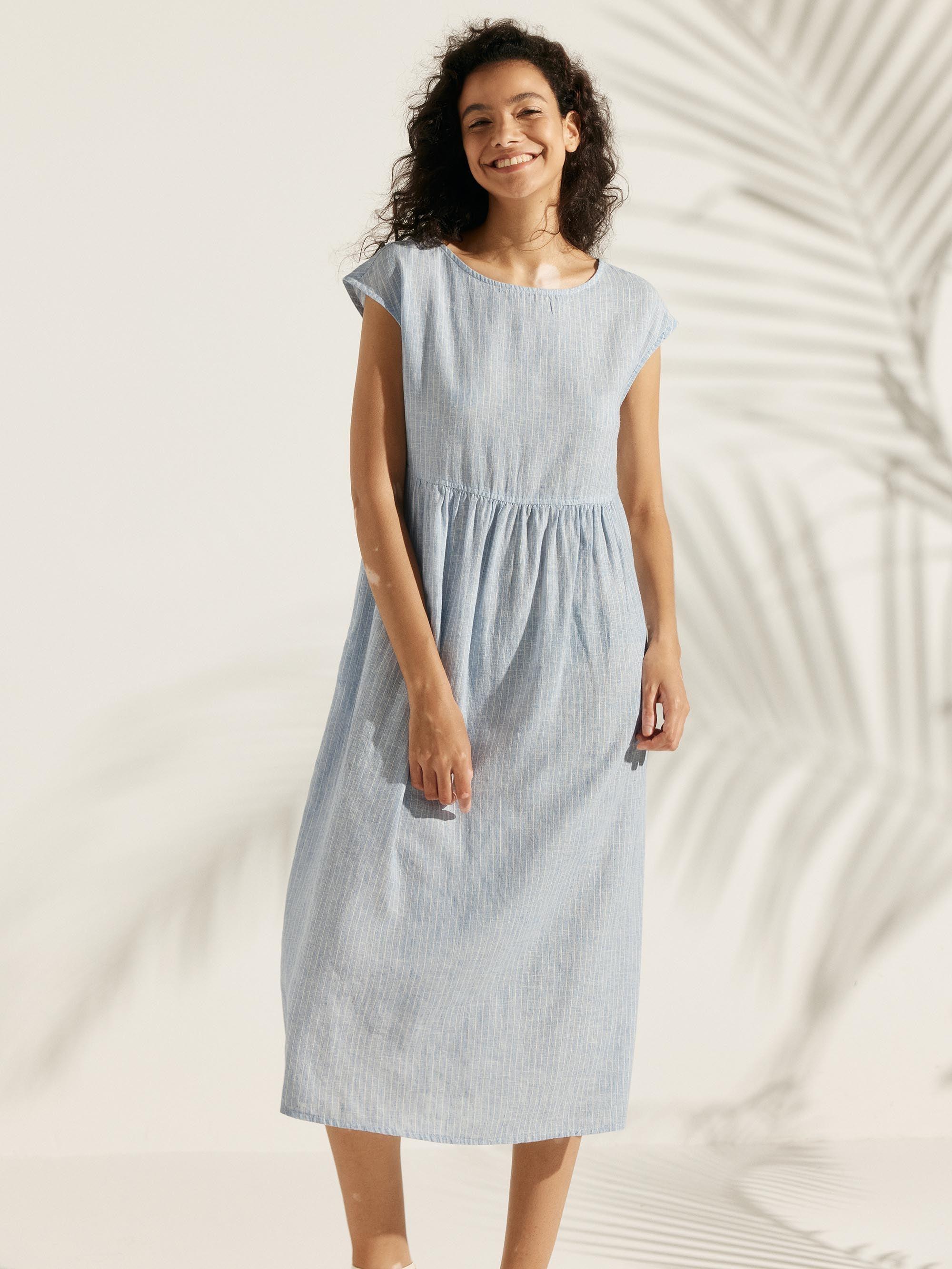 100% Linen Cap Sleeve Washed Maxi Dress JOAN - DRESSES-Linen