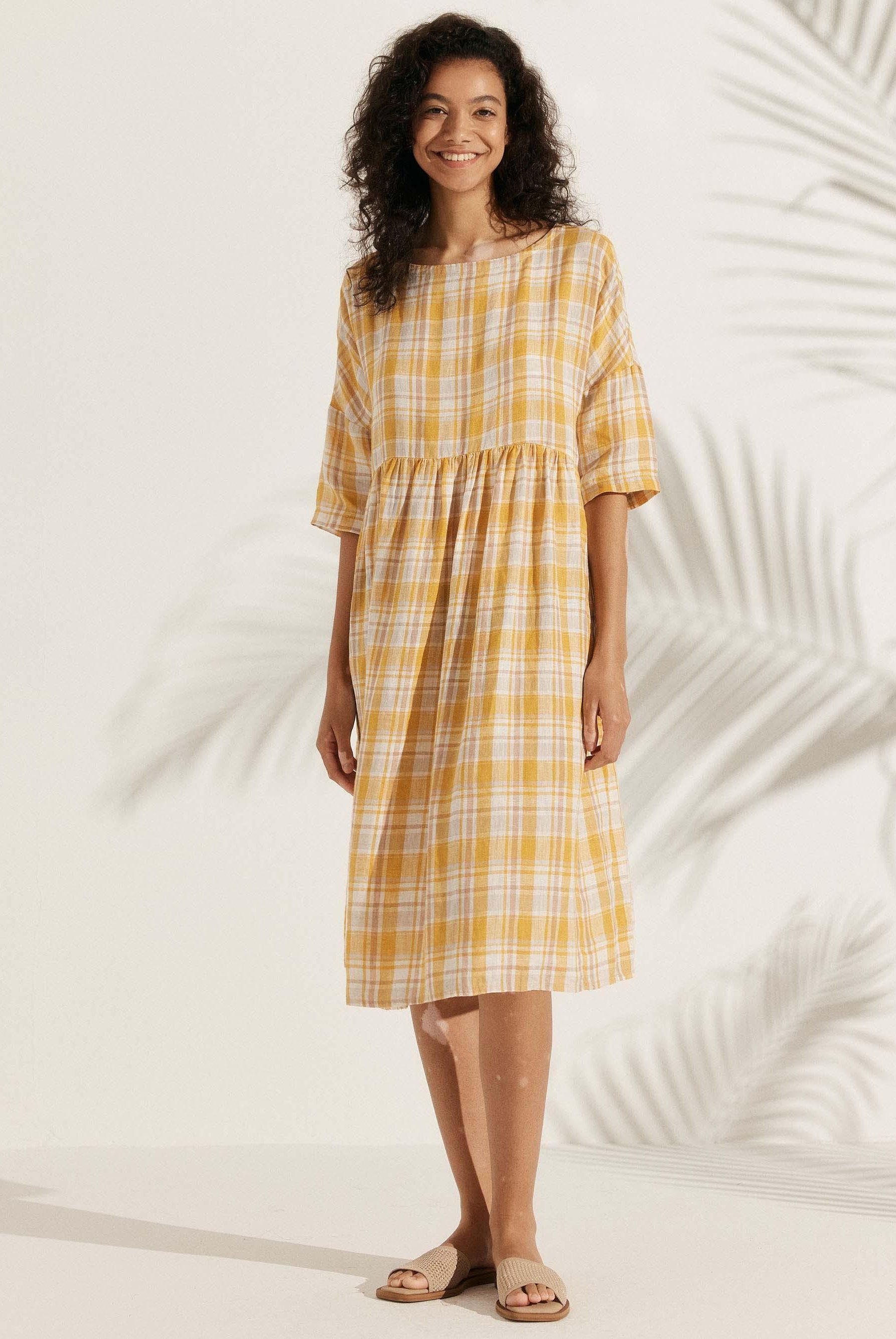 100% Linen A-Line Midi Dress VALENCIA - DRESSES-Linen