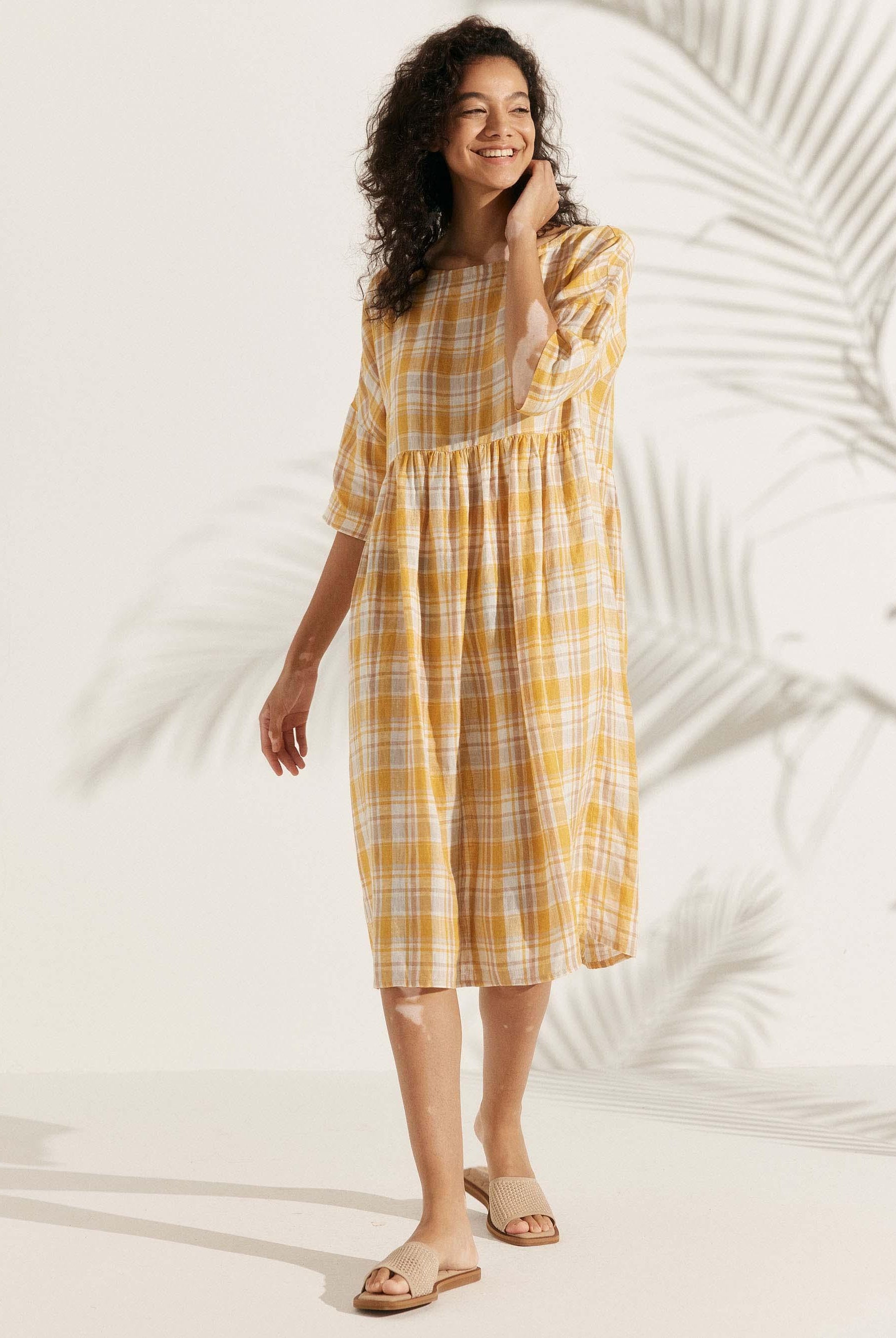 100% Linen A-Line Midi Dress VALENCIA - DRESSES-Linen