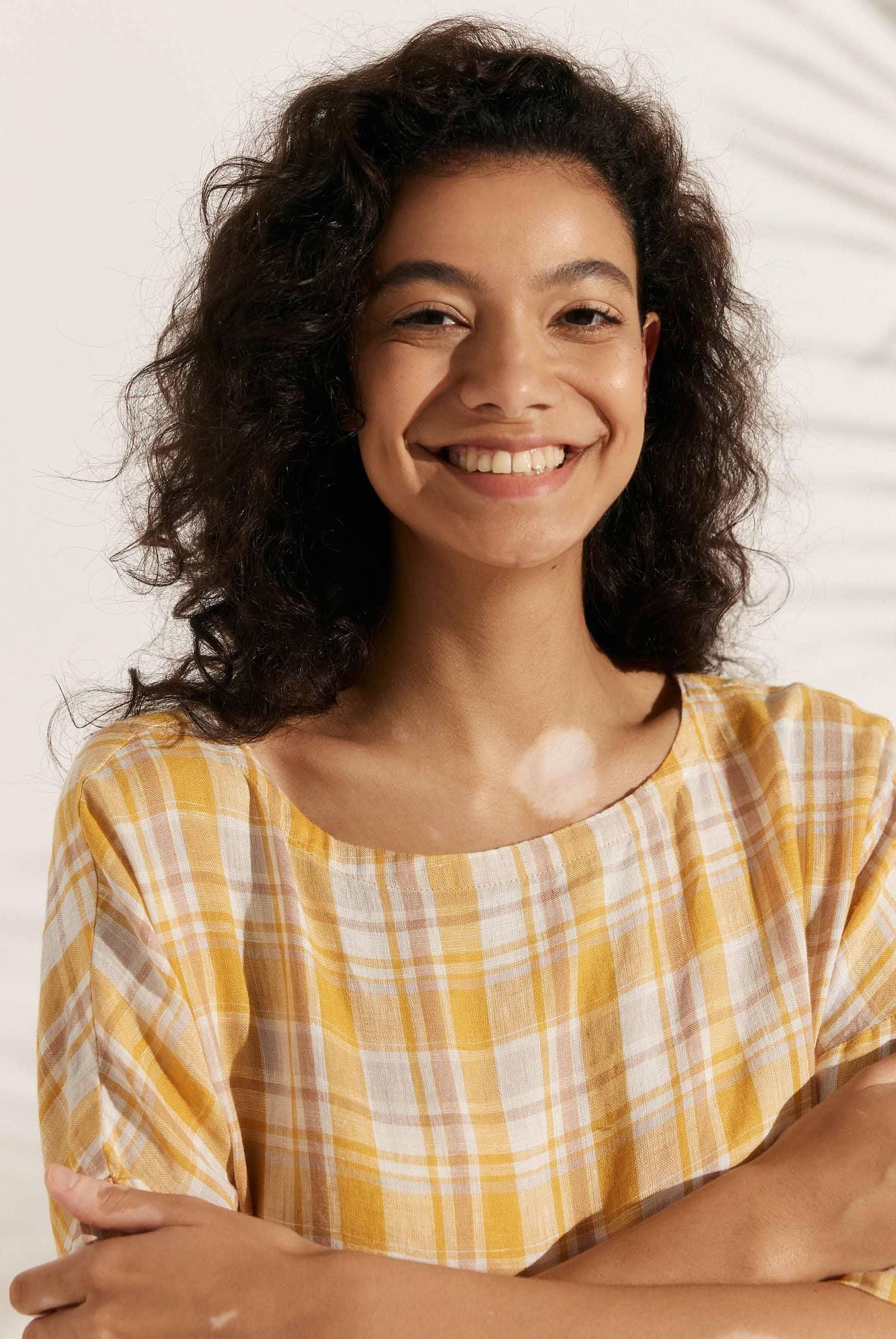 100% Linen A-Line Midi Dress VALENCIA - DRESSES-Linen