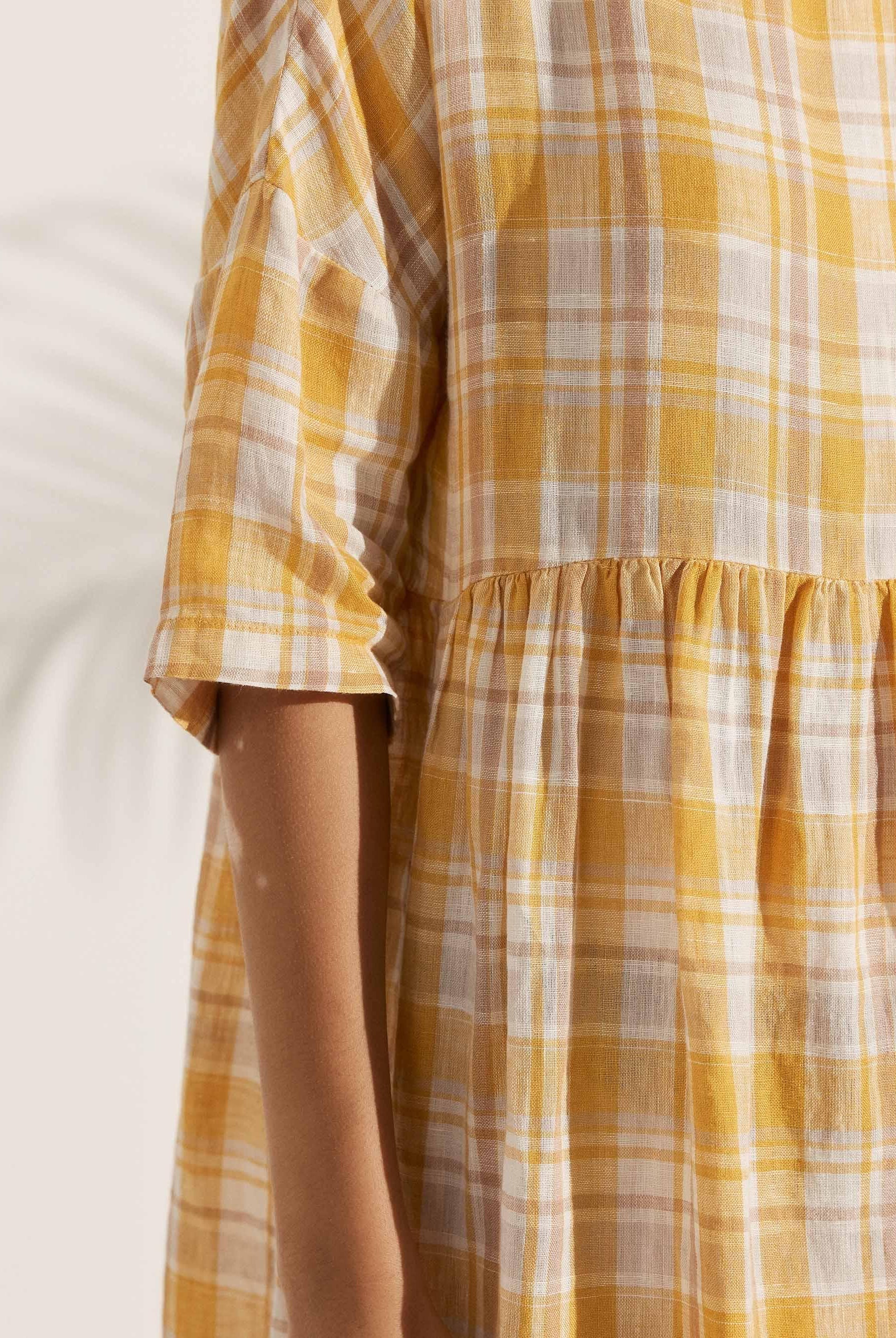 100% Linen A-Line Midi Dress VALENCIA - DRESSES-Linen