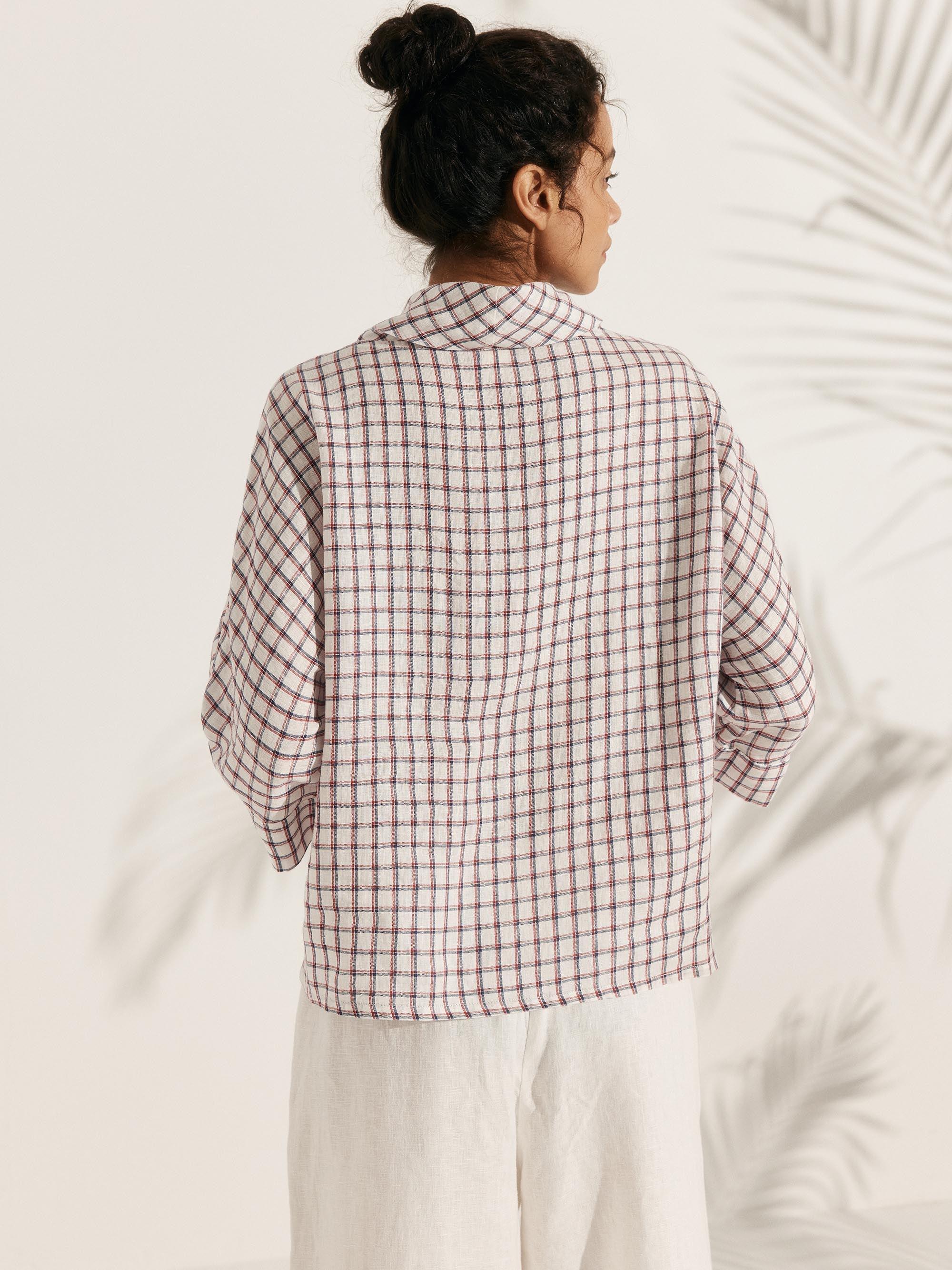 100% Linen Dropped Collar Long-Sleeve Top TRISTAN - TOPS-Linen Blouses