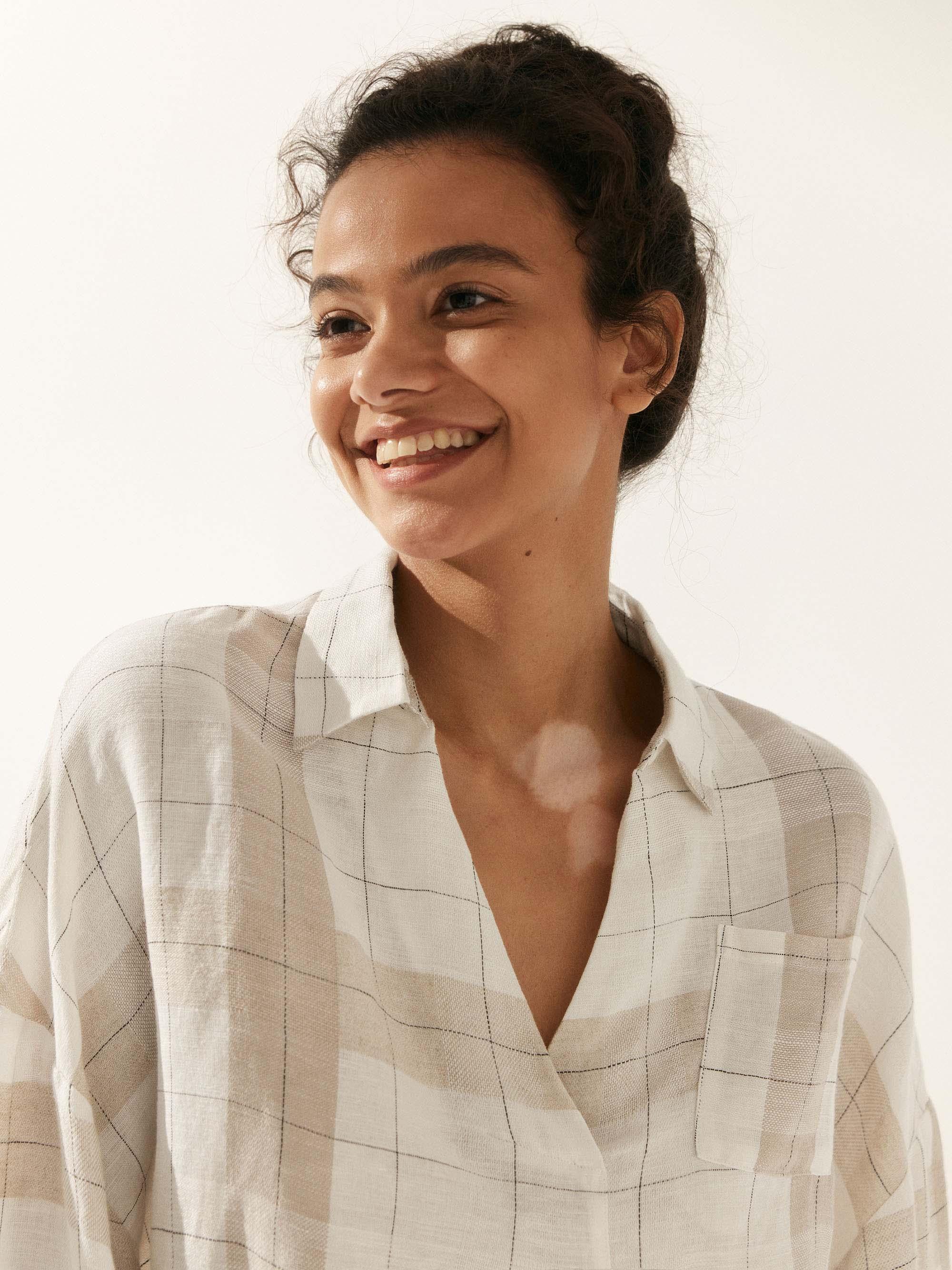 Linen Oversized Fit Pocket Shirt ELOWEN - TOPS-Linen Blouses