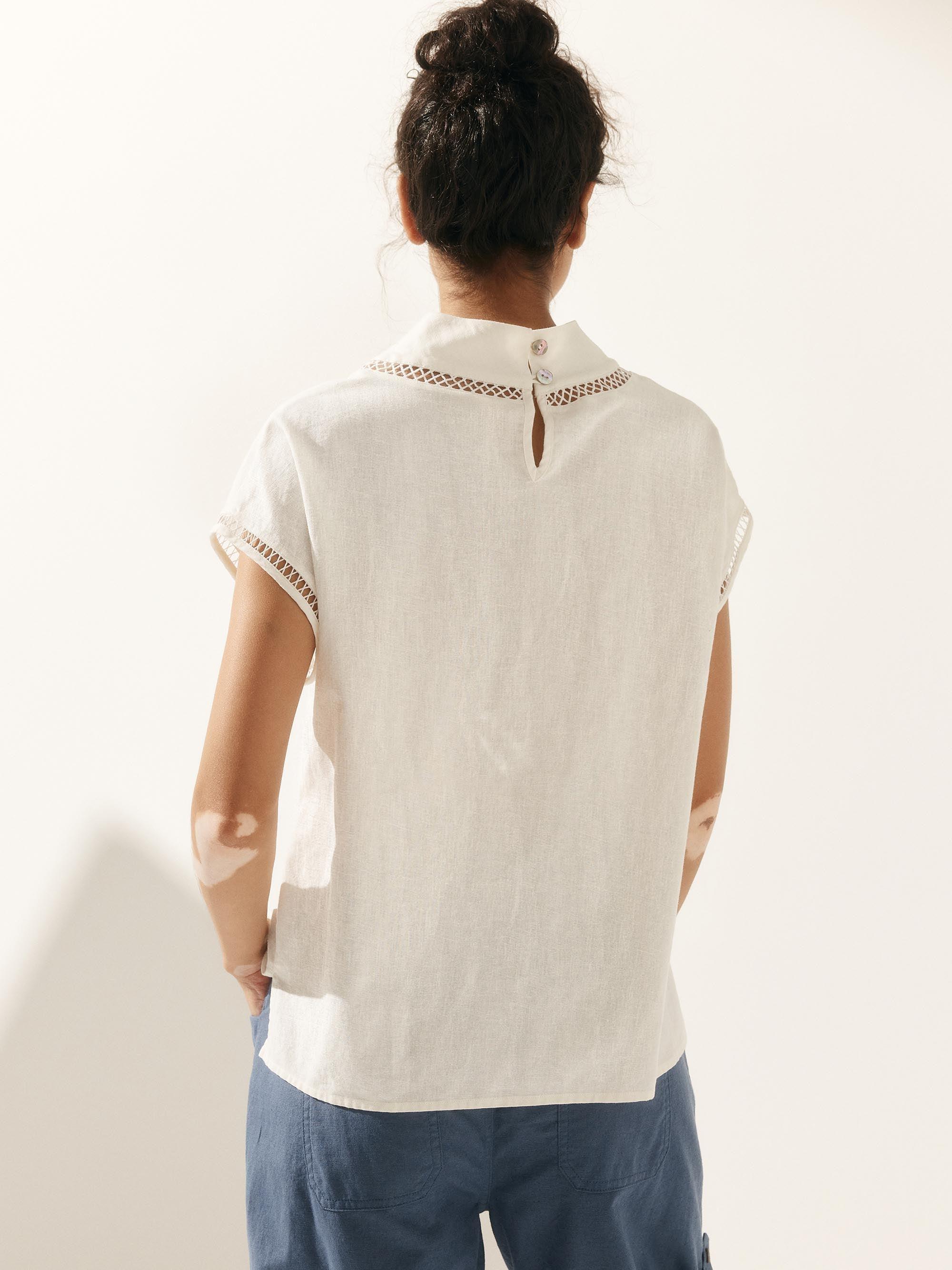 Linen Cutout Turtleneck Top - TOPS-Linen Blouses