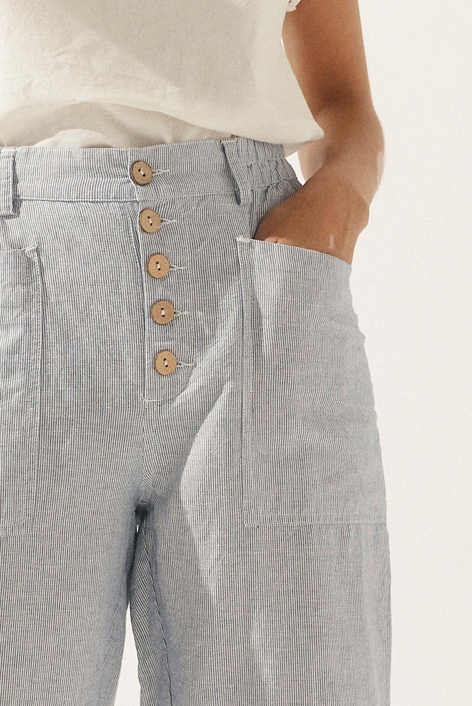 Linen Simple Button Fly Trousers HEIDI - BOTTOMS-Linen Pants