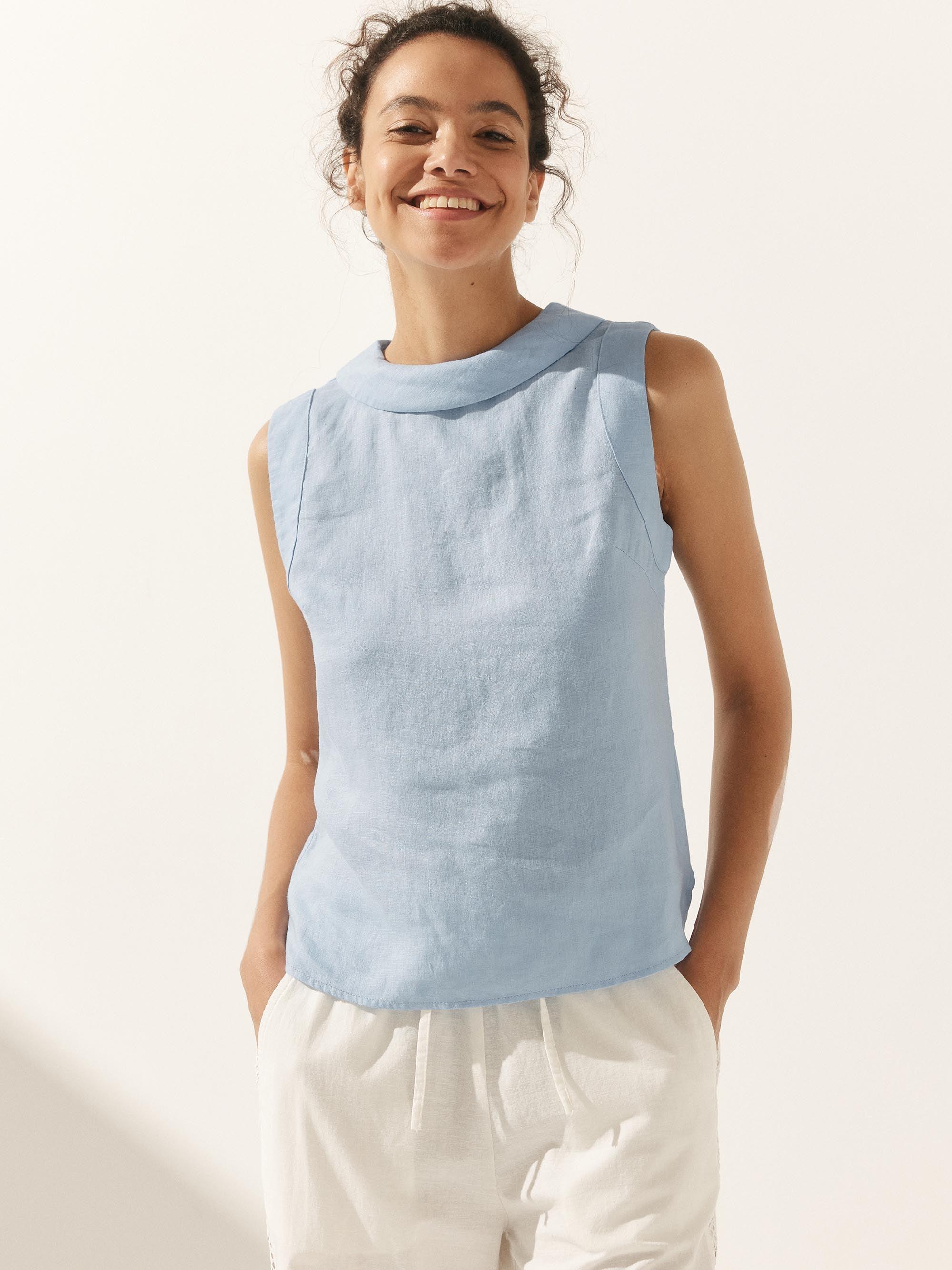 100% Linen Draped Collar Tank Top JACQUELINE - TOPS-Linen Tanks