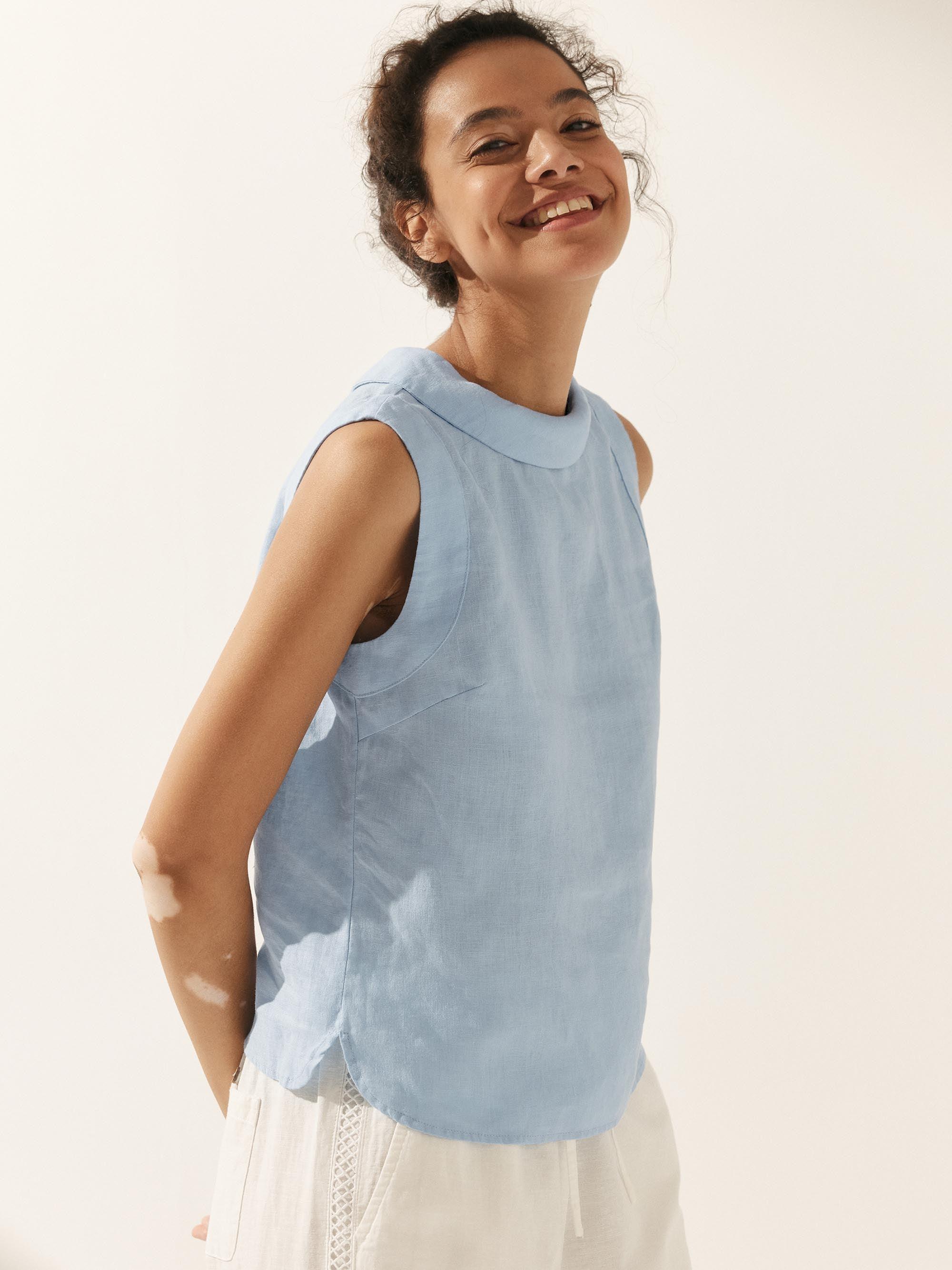 100% Linen Draped Collar Tank Top JACQUELINE - TOPS-Linen Tanks