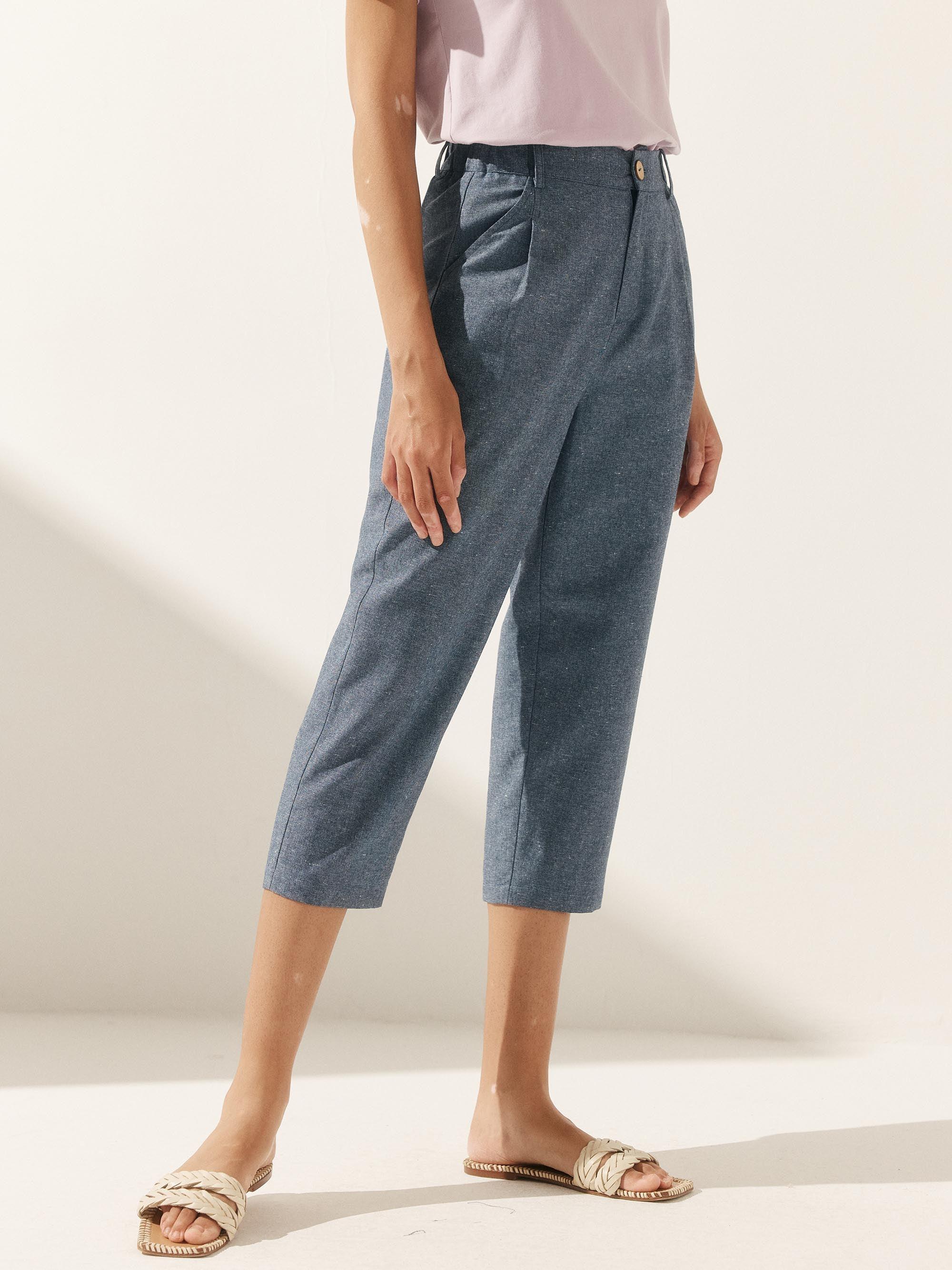 Linen Easy Elastic Waist Pants - BOTTOMS-Linen
