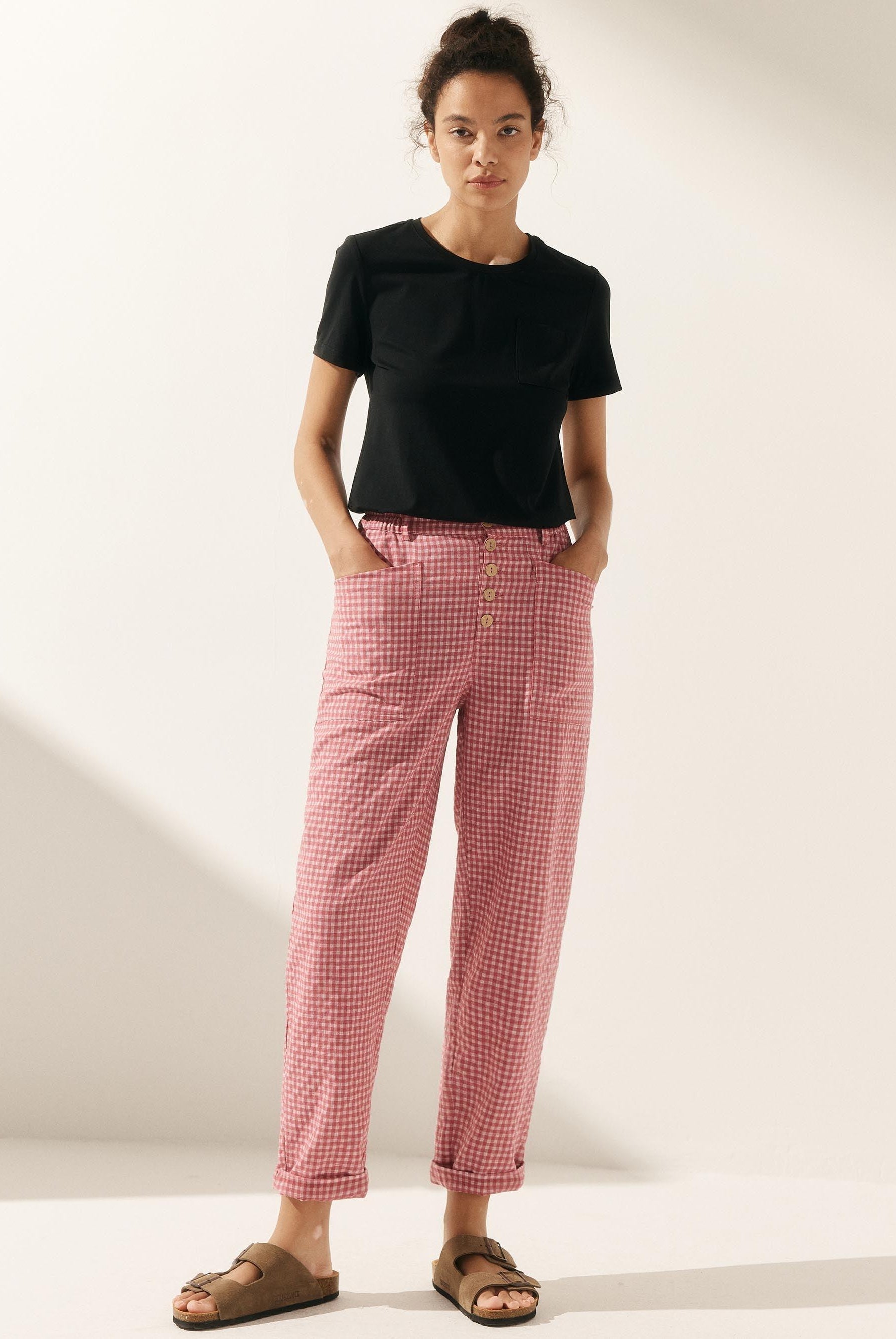 Linen Simple Button Fly Trousers HEIDI - BOTTOMS-Linen Pants