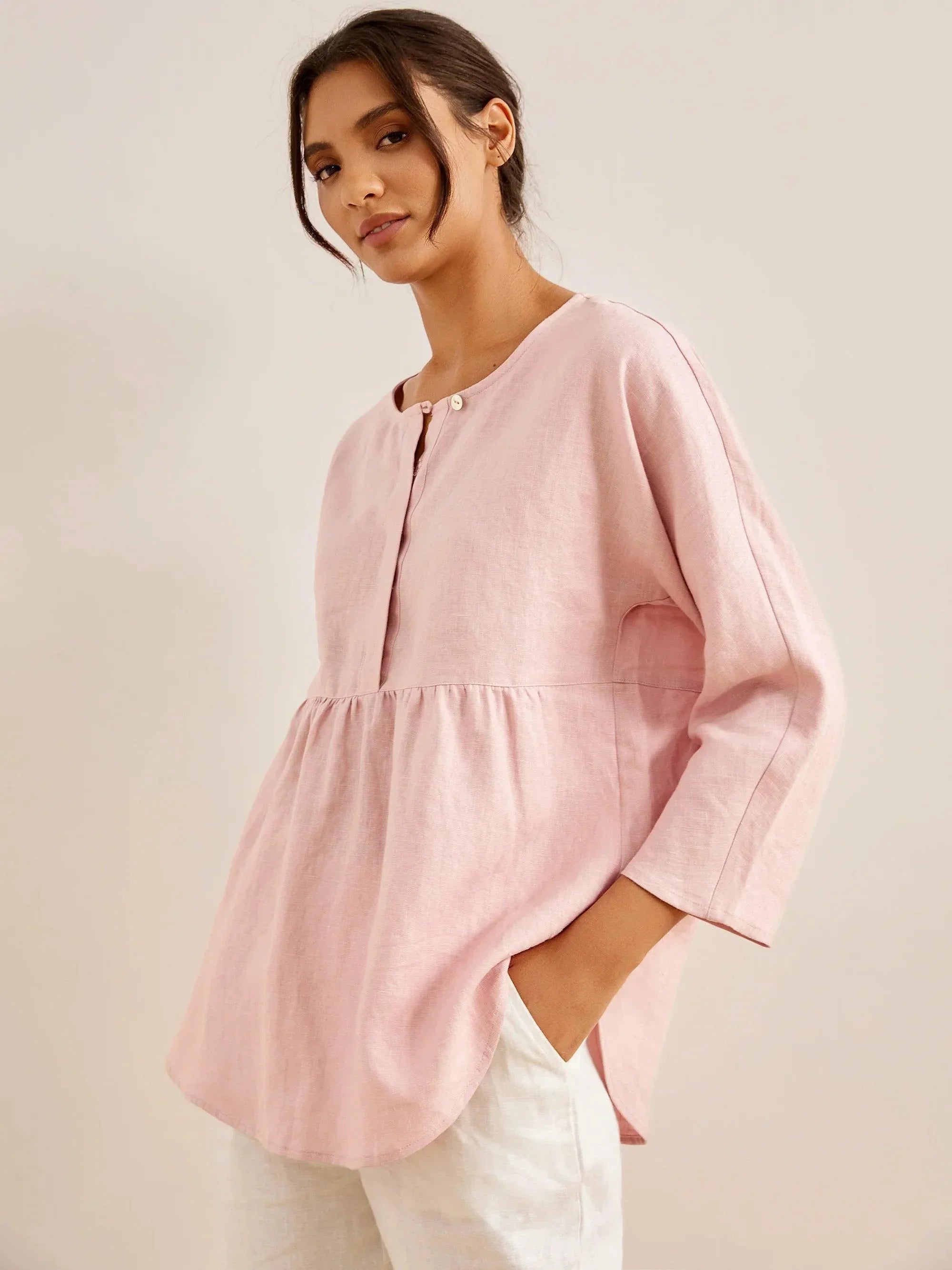 SITKA Linen Long-Sleeved Top - TOPS-Linen Blouses