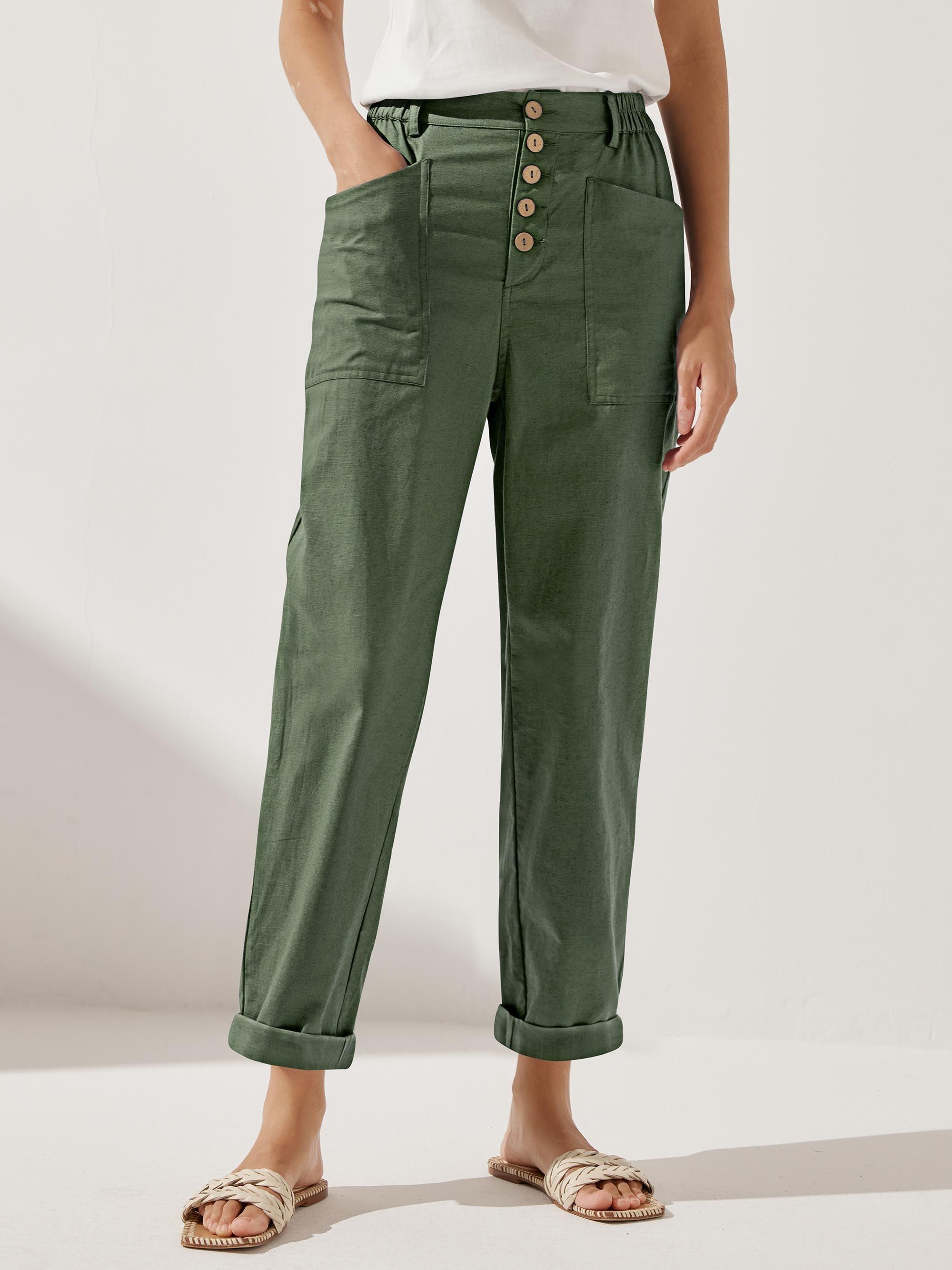 Linen Simple Button Fly Trousers HEIDI - BOTTOMS-Linen Pants