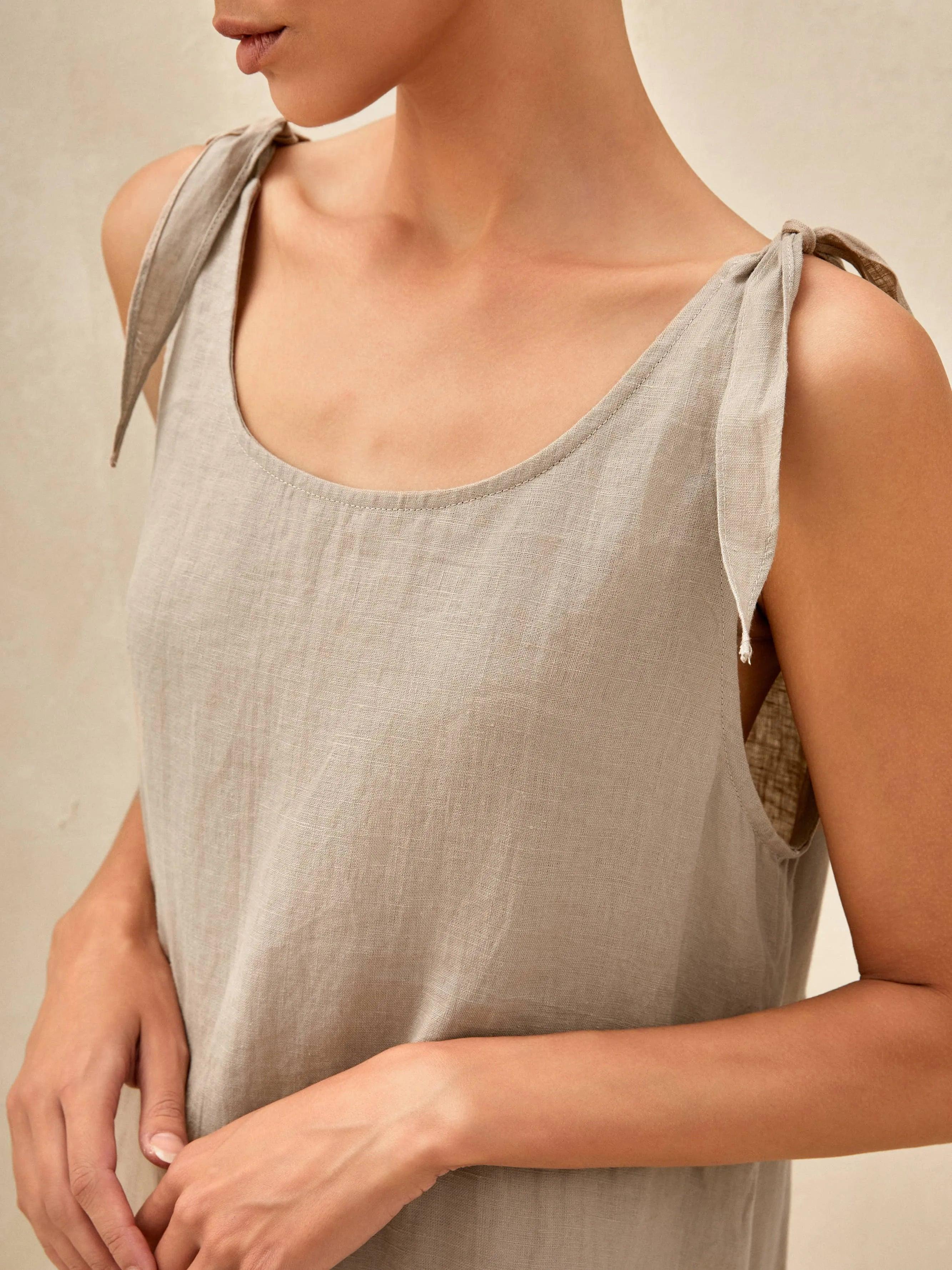 100% Linen Camisole Dress QEARL - DRESSES-Linen Maxi
