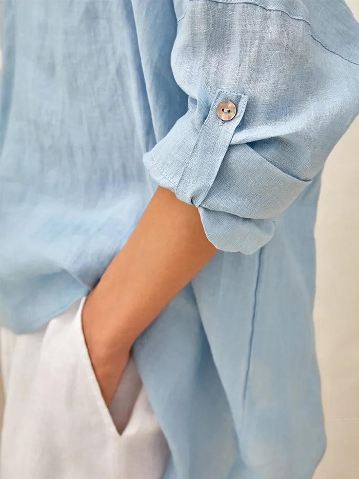 100% Linen Delicate Deep V-Neck Over Top KAIA - TOPS-Linen Tunics