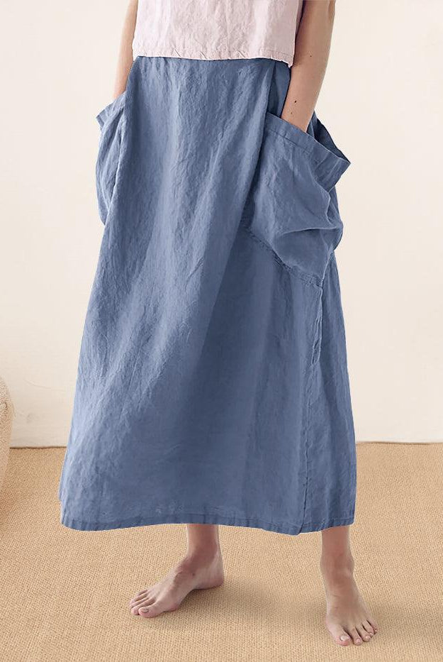 100% Linen Elastic Waist Skirt MARINA - BOTTOMS-Linen Skirts