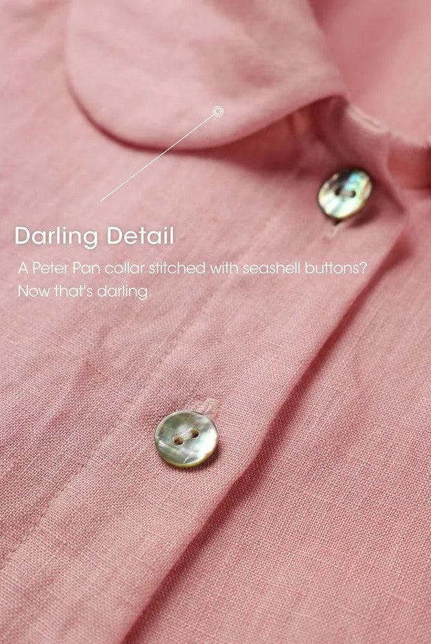 100% Linen Peter Pan Collar 3/4 Sleeve Shirt ASTRID - TOPS-Linen Button Down Shirts