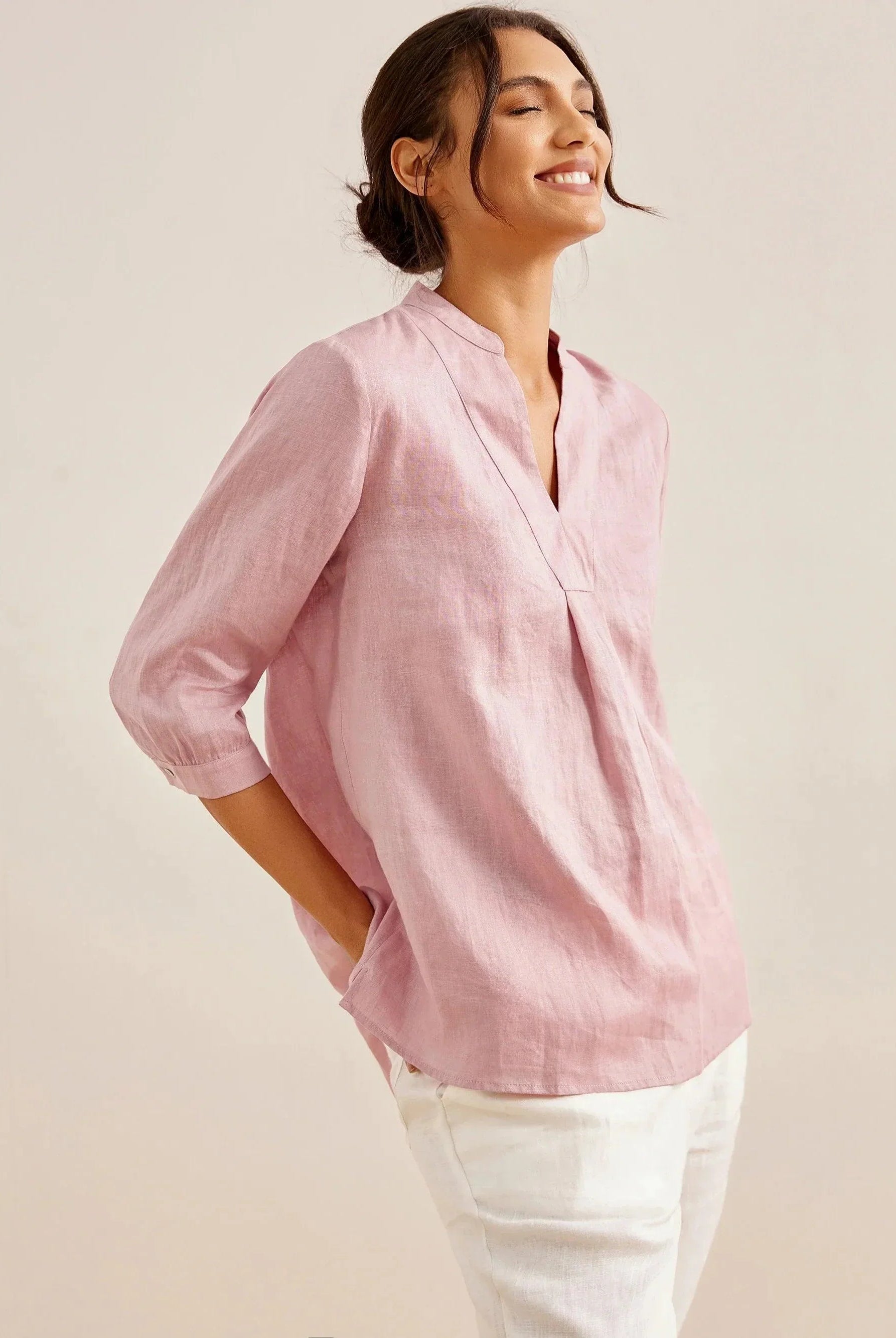 100% Linen Dress Shirt JOANNA - TOPS-Linen Blouses