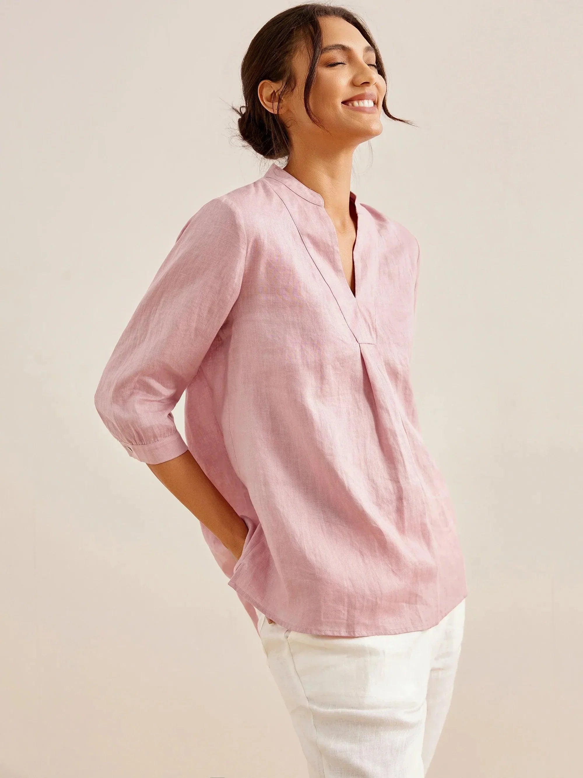 100% Linen Dress Shirt JOANNA - TOPS-Linen Blouses