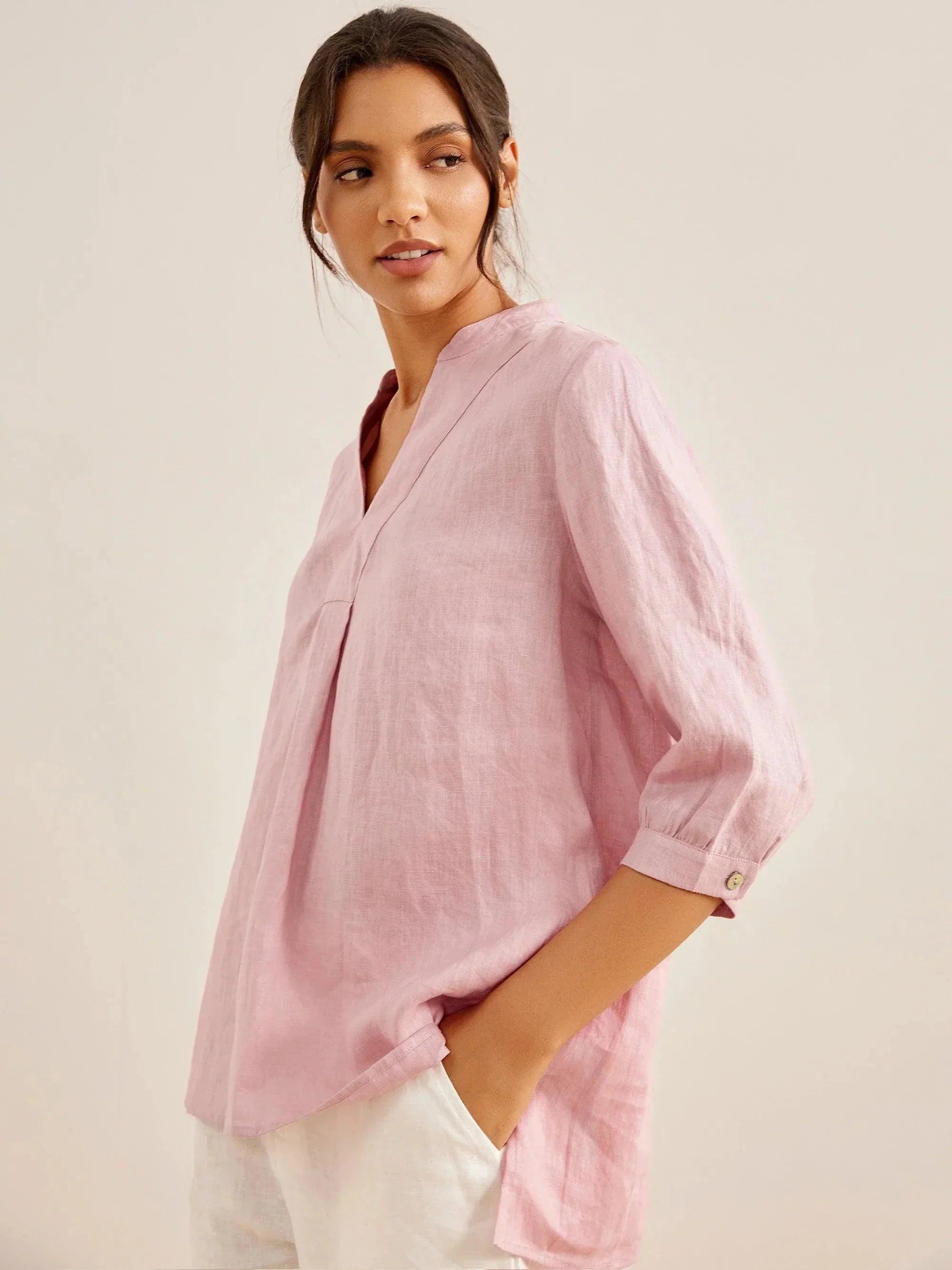 100% Linen Dress Shirt JOANNA - TOPS-Linen Blouses