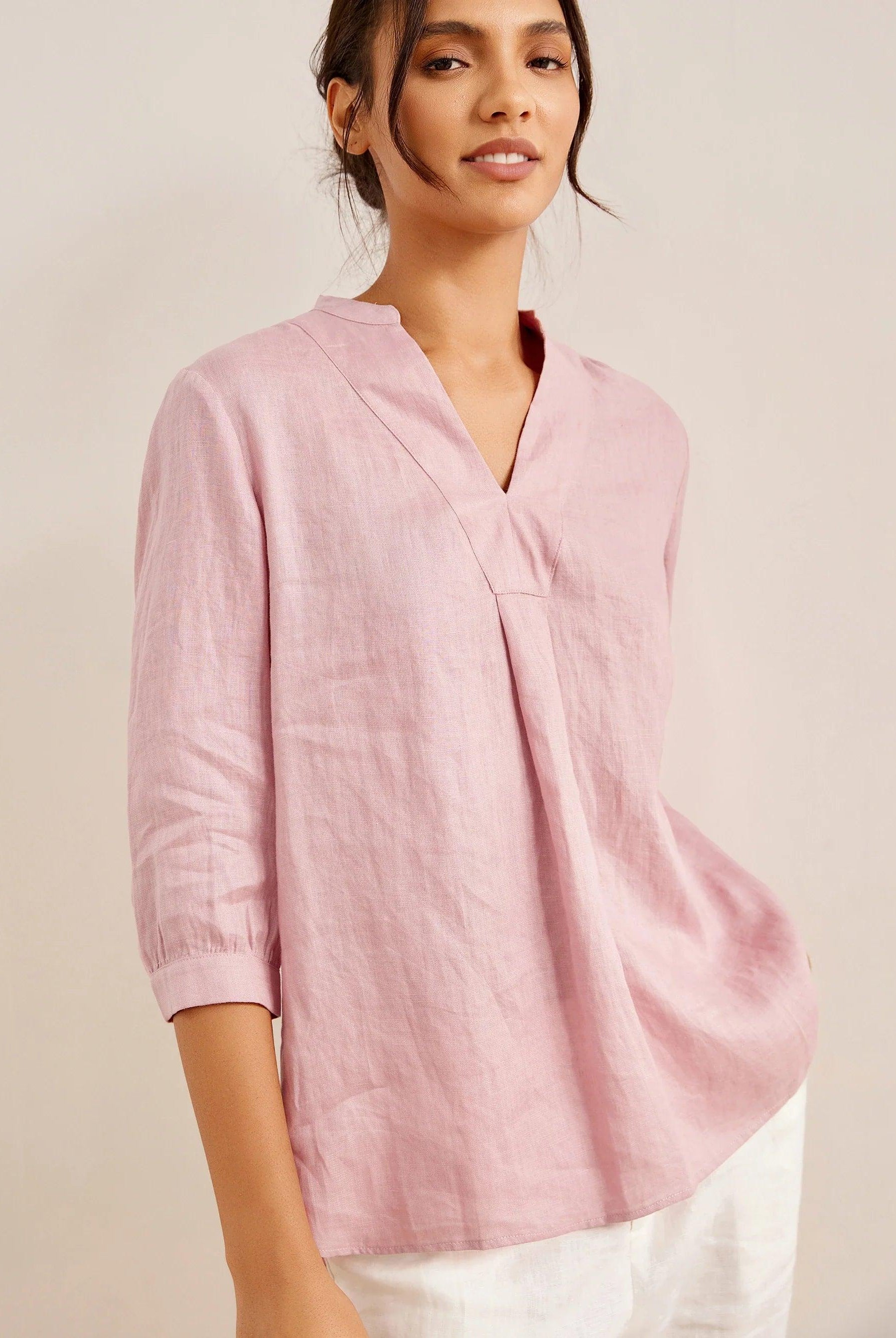 100% Linen Dress Shirt JOANNA - TOPS-Linen Blouses