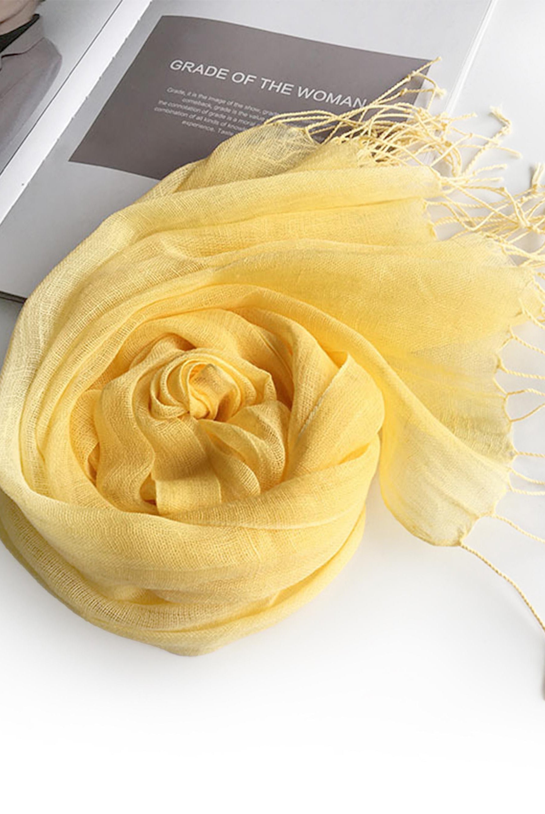 100% Linen Lightweight Solid Color Scarf BIANCA - Lemon Yellow / One-Size - ACCESSORIES-Scarf