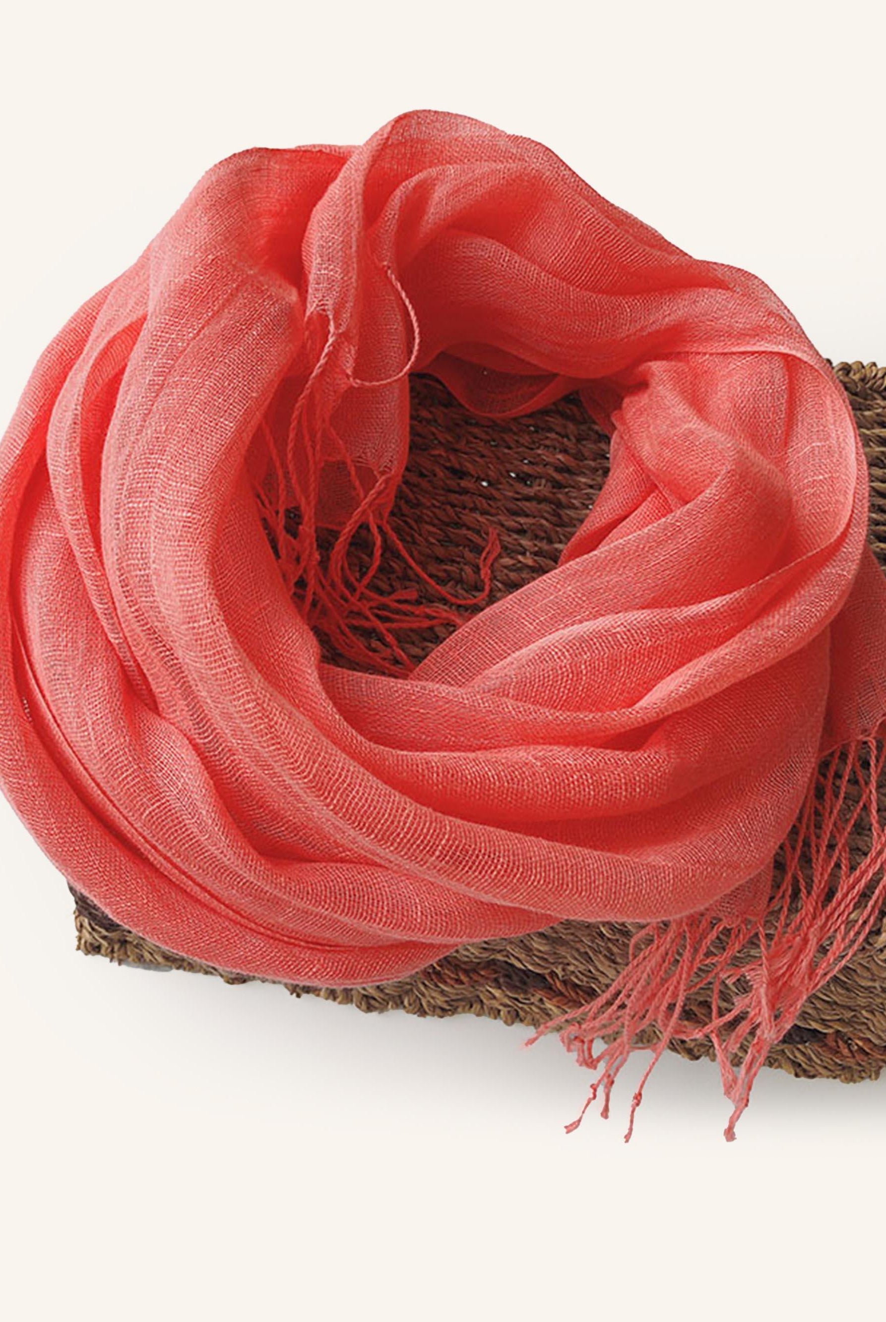 100% Linen Lightweight Solid Color Scarf BIANCA - Coral Pink / One-Size - ACCESSORIES-Scarf