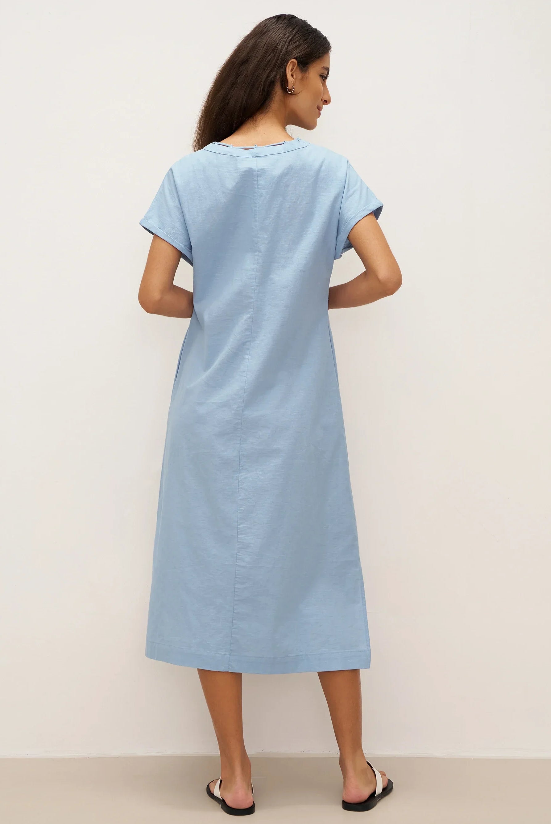Linen Ladder Tie Simple Dress - DRESSES-Linen Maxi