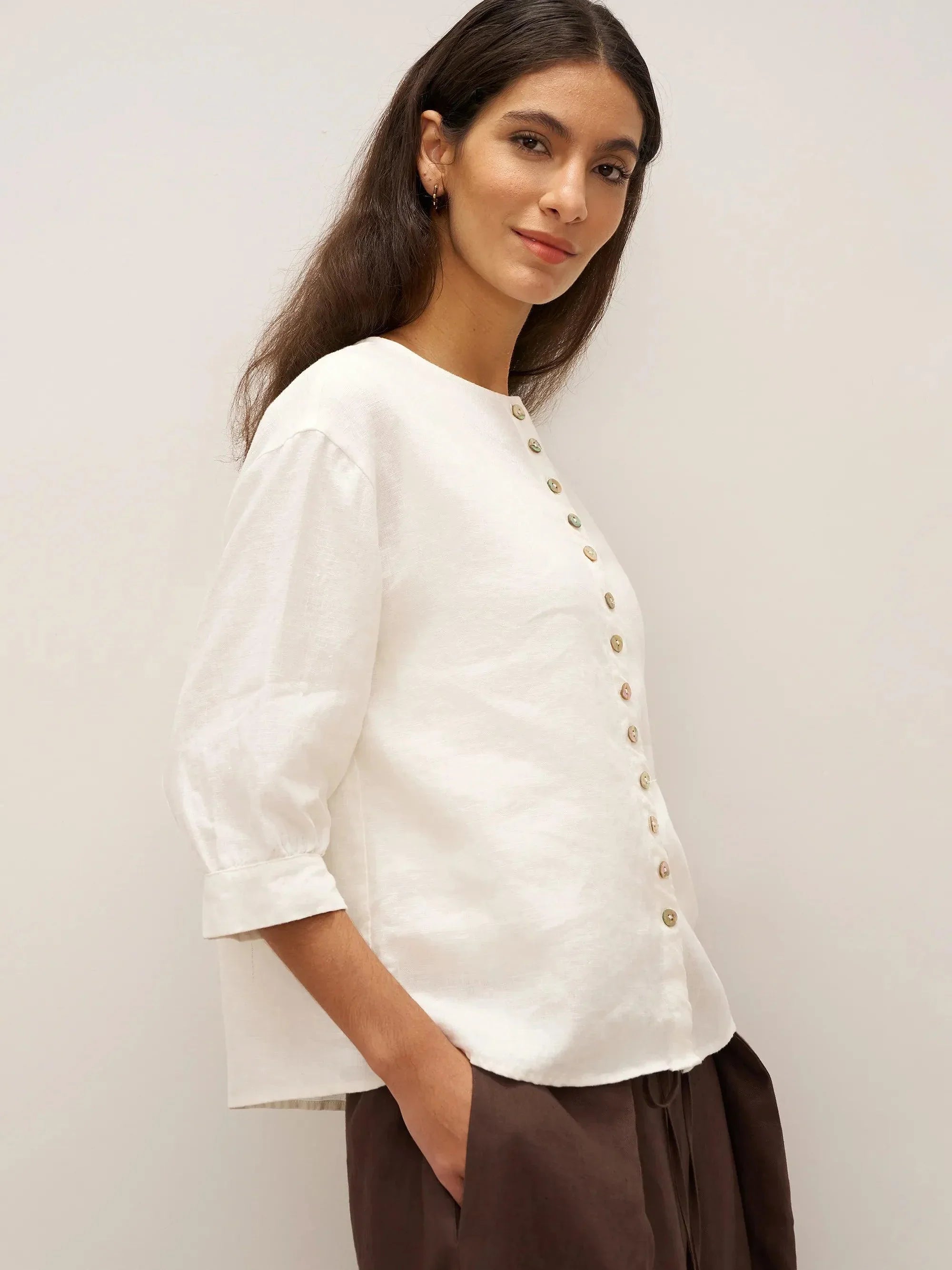 100% Linen Button-Front Drop Shoulder Shirt EASTER - TOPS-Linen Button Down Shirts