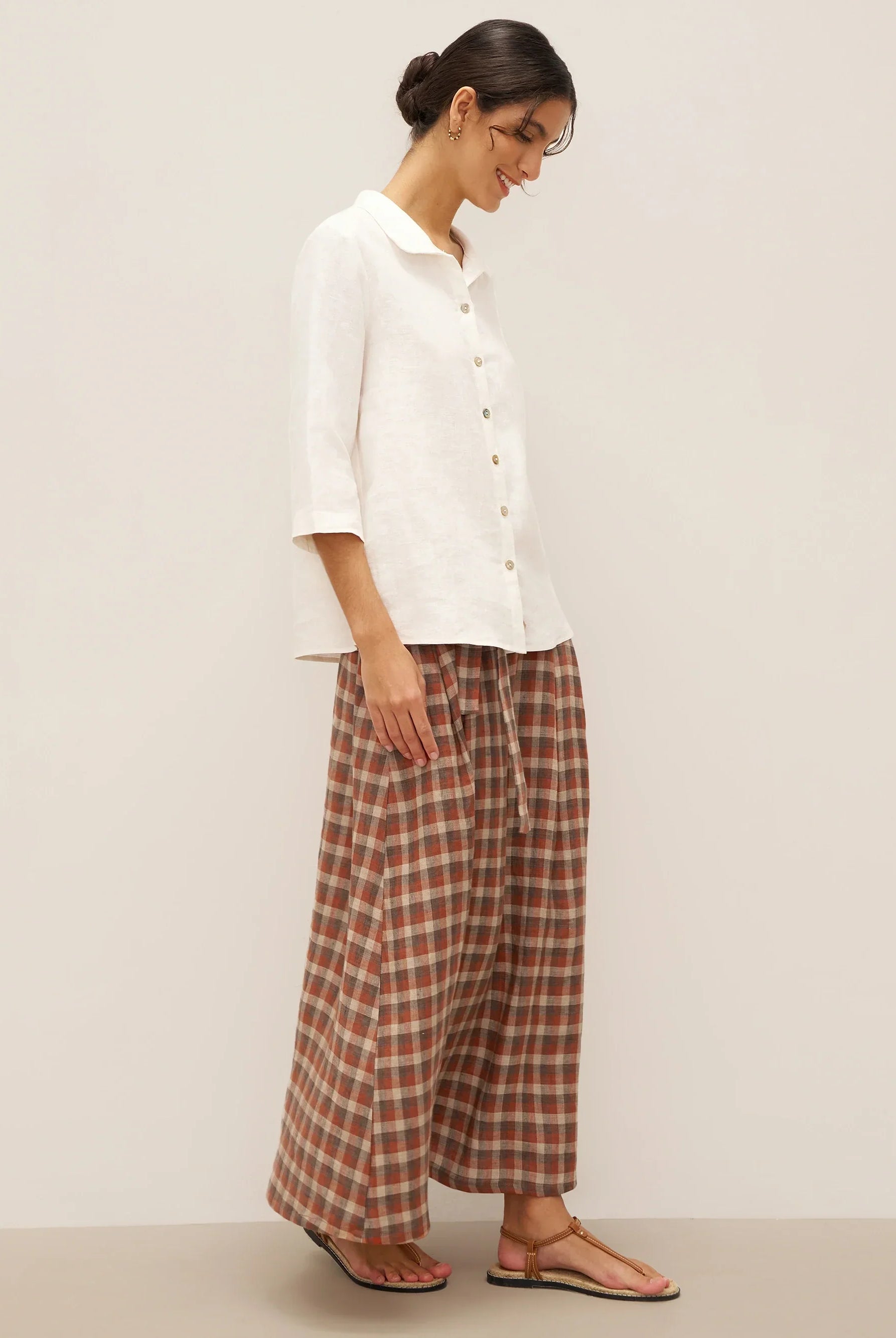 100% Linen Peter Pan Collar 3/4 Sleeve Shirt ASTRID - TOPS-Linen Button Down Shirts