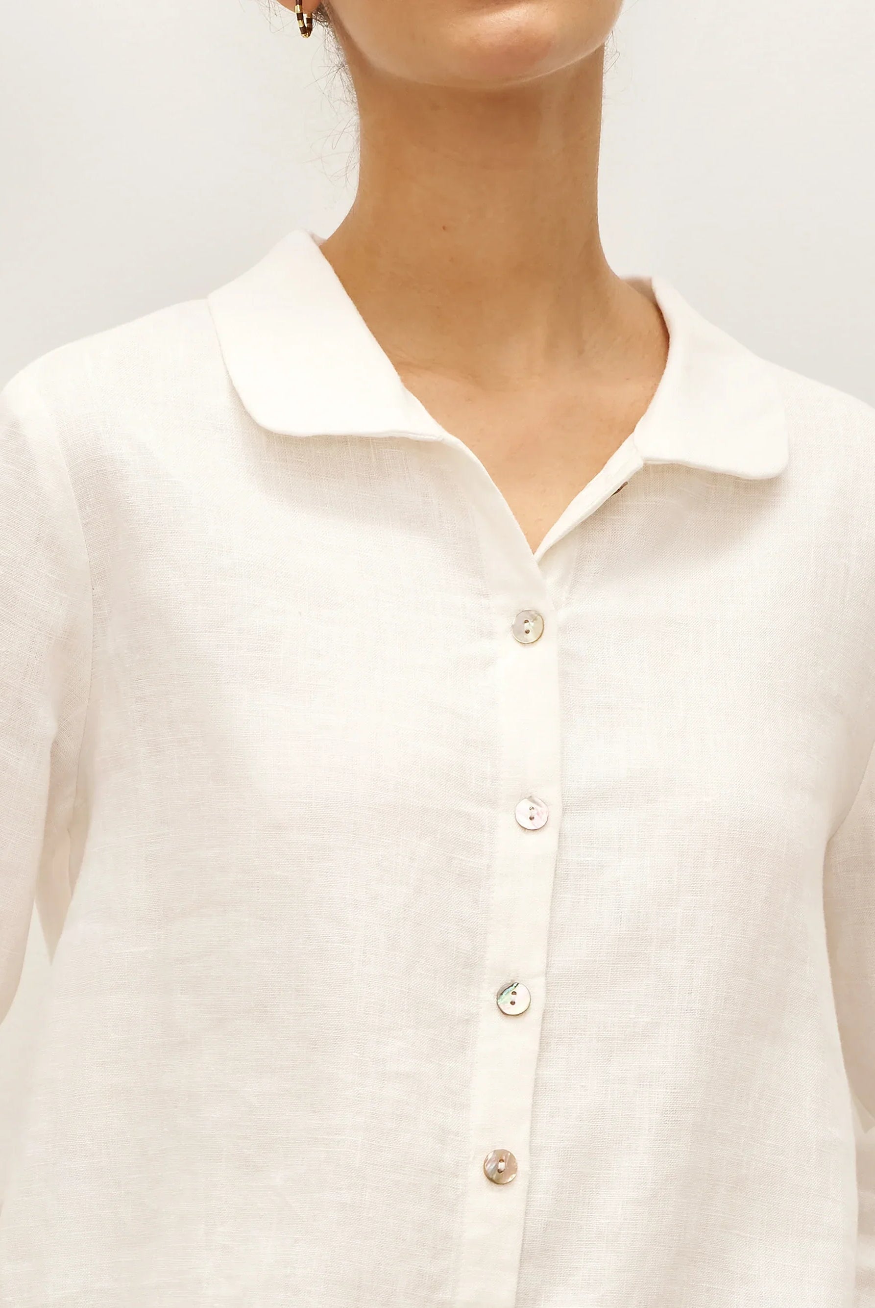 100% Linen Peter Pan Collar 3/4 Sleeve Shirt ASTRID - TOPS-Linen Button Down Shirts