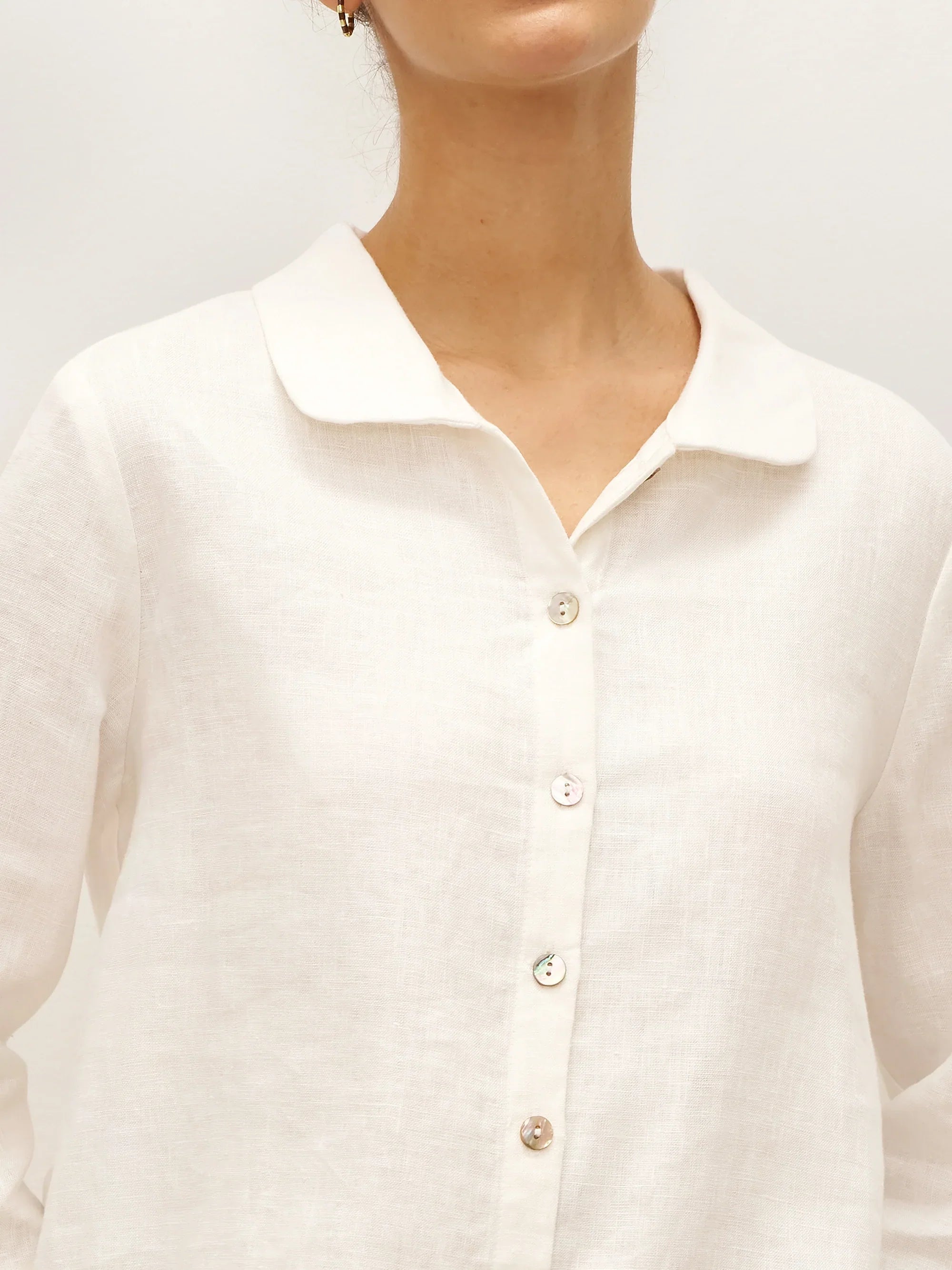 100% Linen Peter Pan Collar 3/4 Sleeve Shirt ASTRID - TOPS-Linen Button Down Shirts