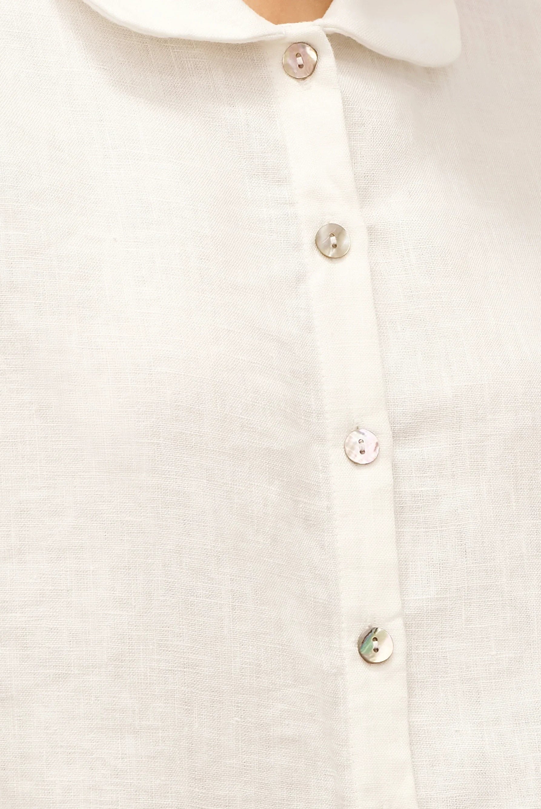 100% Linen Peter Pan Collar 3/4 Sleeve Shirt ASTRID - TOPS-Linen Button Down Shirts