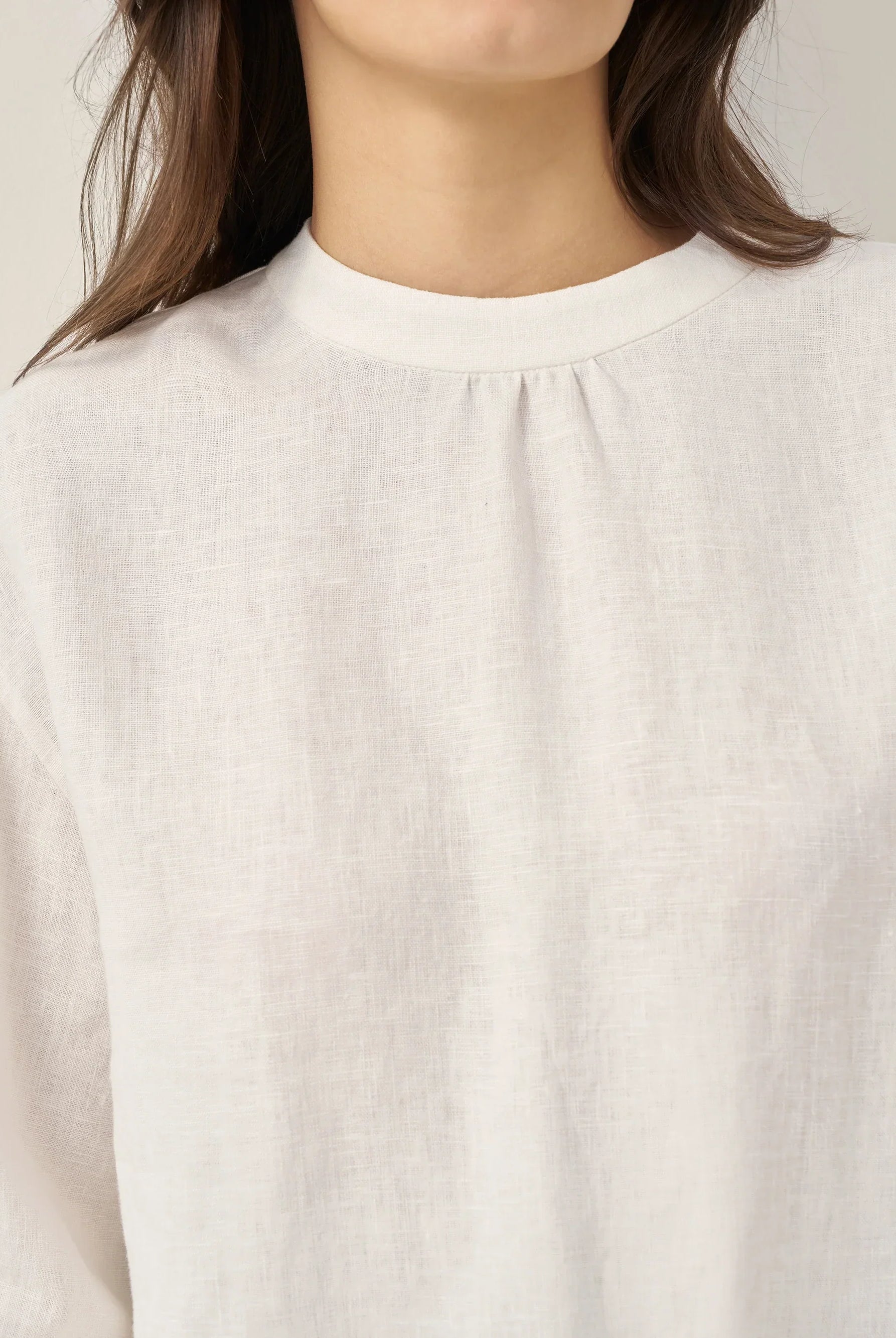 100% Linen Mock Neck Long-Sleeve Top - TOPS-Linen Blouses
