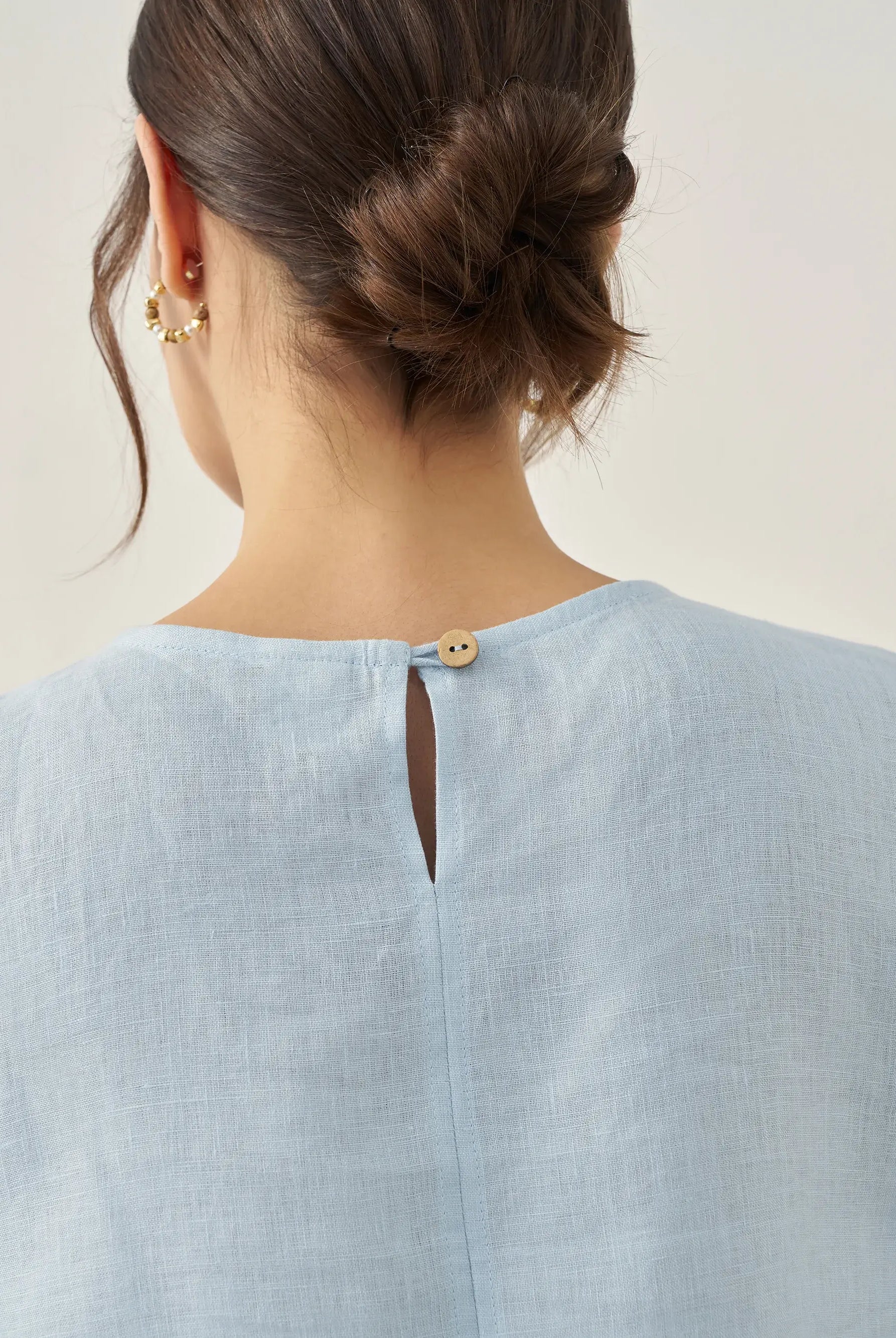 100% Linen Short-Sleeve Round Neck Button Detail Top & Pants Set JOSIE - SETS-Linen Sets