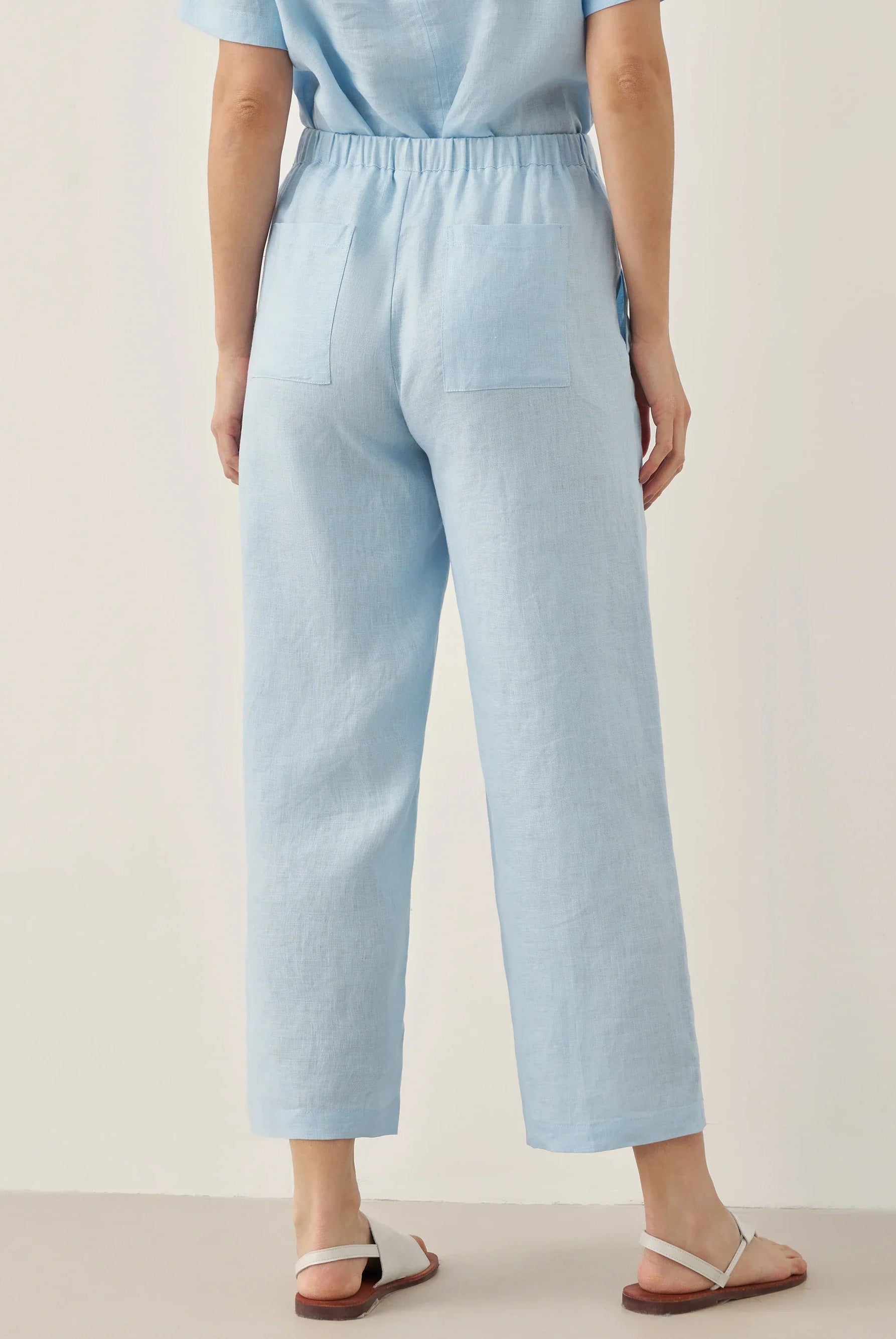 100% Linen Short-Sleeve Round Neck Button Detail Top & Pants Set JOSIE - SETS-Linen Sets