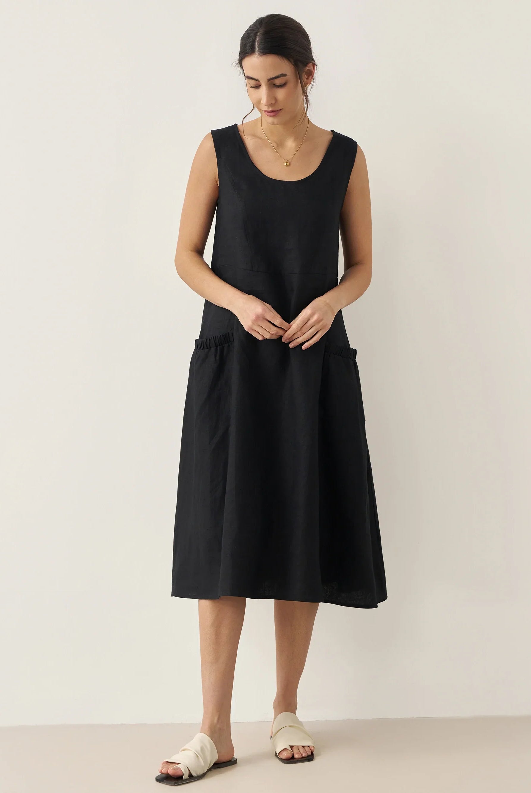 100% Linen Swing Beach Tank Dress GIANA - DRESSES-Linen Midi