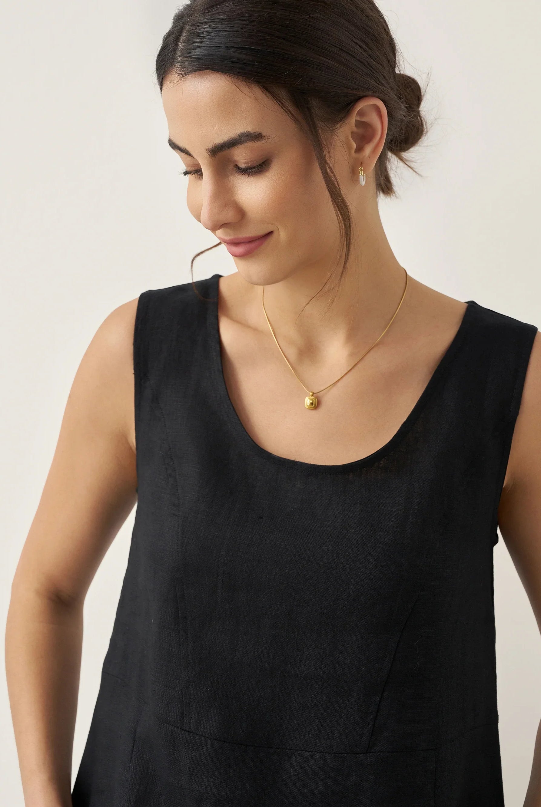 100% Linen Swing Beach Tank Dress GIANA - DRESSES-Linen Midi