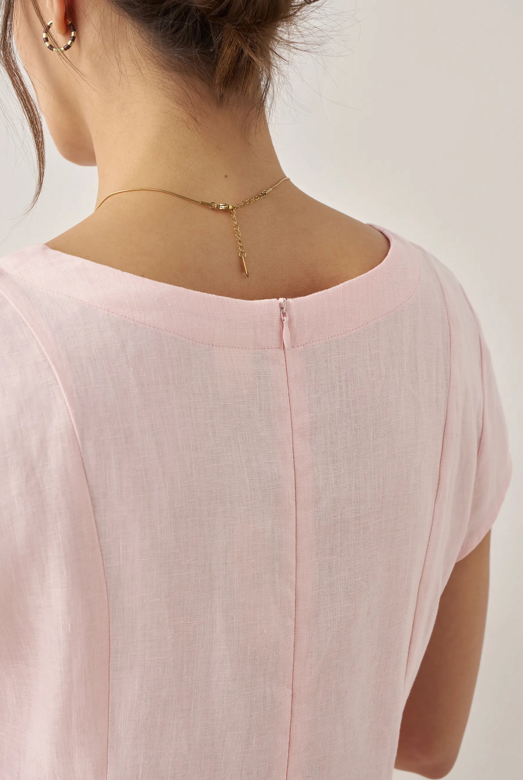 100% Linen Natural Summer V-Neck Dress - DRESSES-Linen Midi