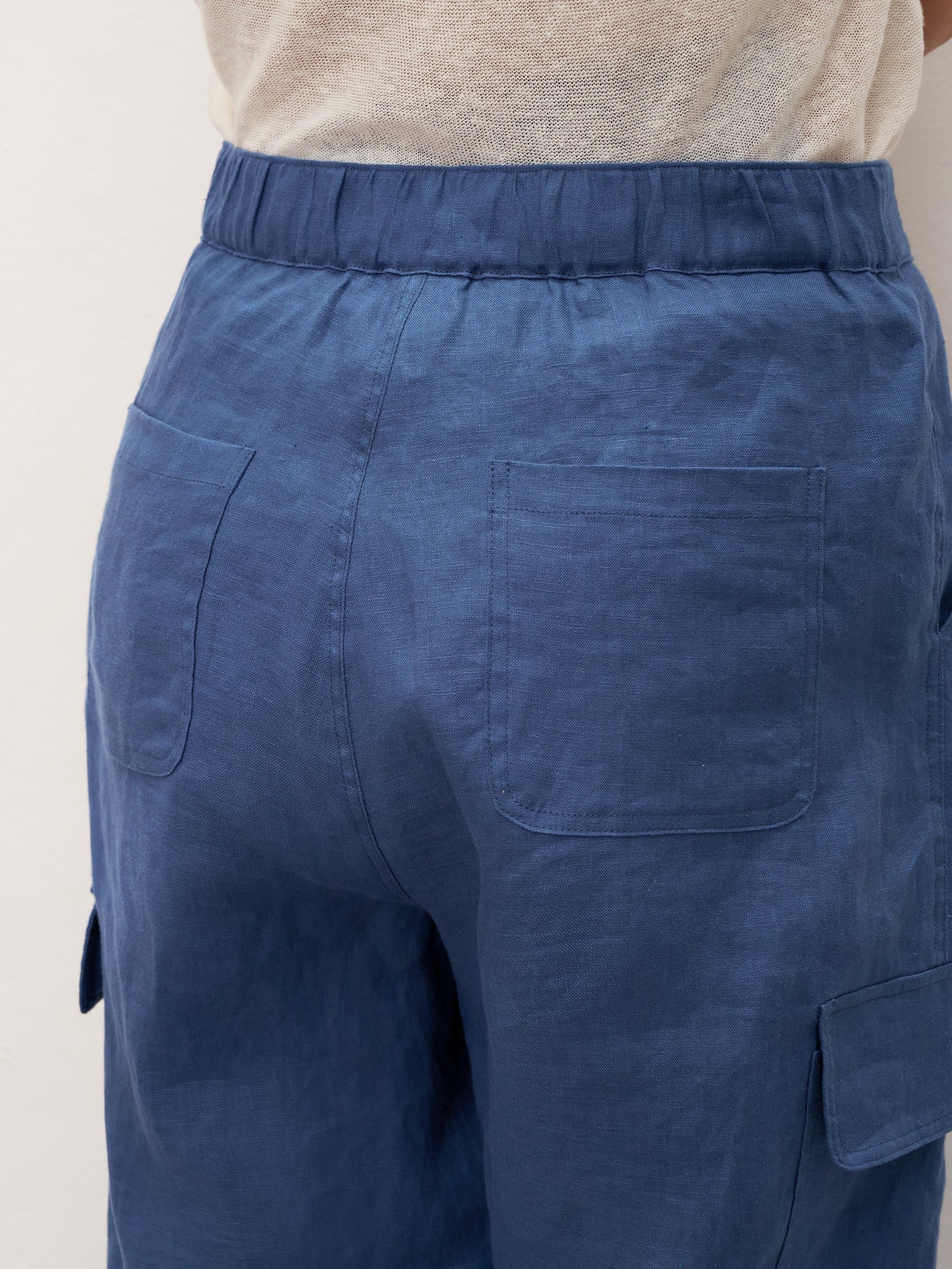100% Linen Cargo Tapered Trousers with Patch Pockets JESSE - BOTTOMS-Linen Pants