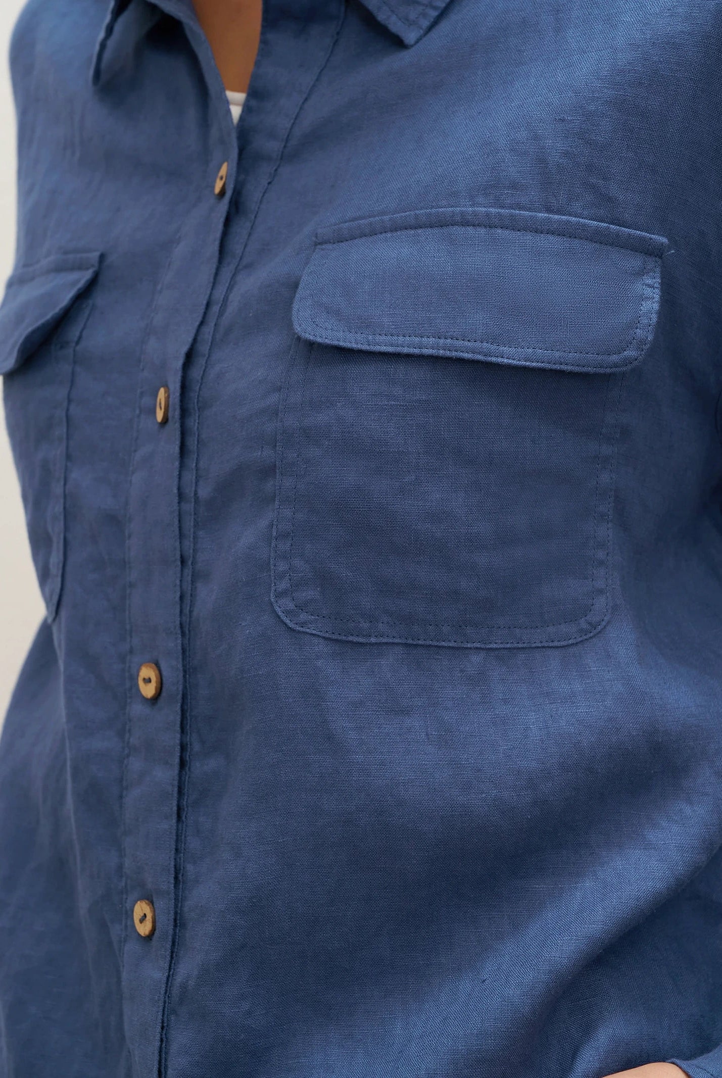 100% Linen Flap-Patch Buttoned Closure Shirt Jacket JANE - TOPS-Linen Blouses