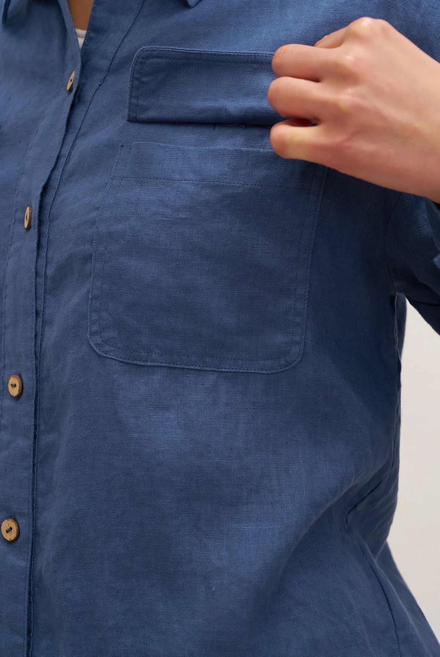 100% Linen Flap-Patch Buttoned Closure Shirt Jacket JANE - TOPS-Linen Blouses