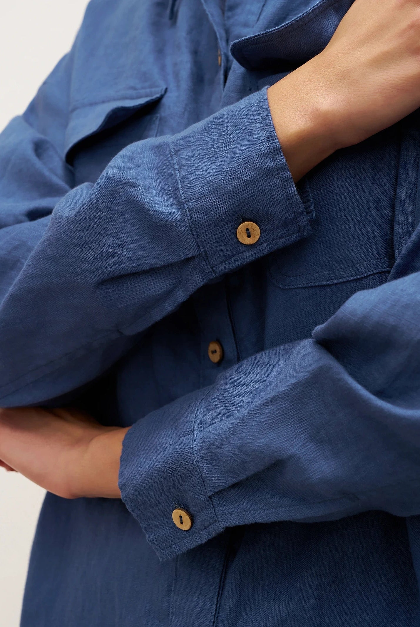 100% Linen Flap-Patch Buttoned Closure Shirt Jacket JANE - TOPS-Linen Blouses