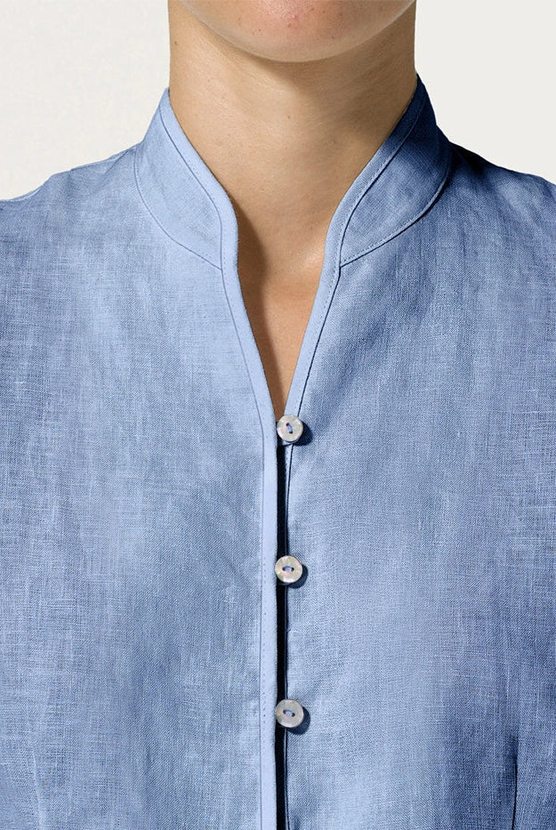 100% Linen Hand Button Fitted Jacket AMELIA - TOPS-Linen Jackets